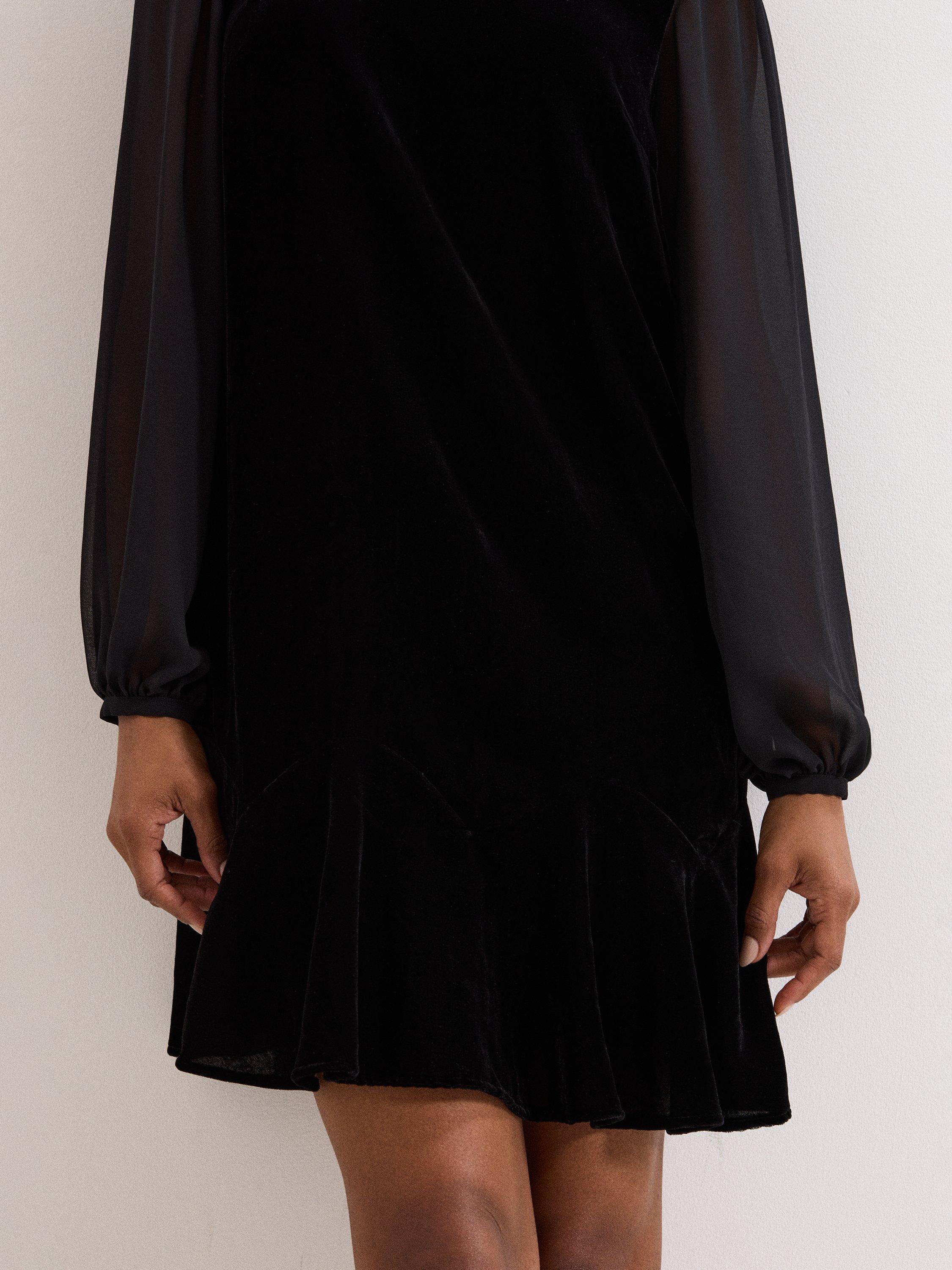 Product image 7 of 9, which shows Phase Eight Petite Sheer Sleeve Swing Dress, Black, 10