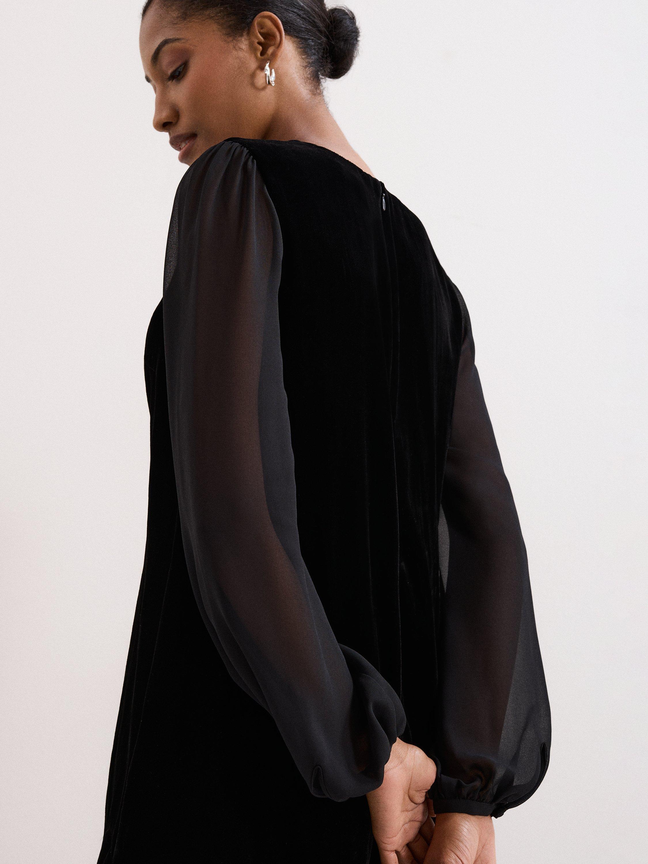 Product image 8 of 9, which shows Phase Eight Petite Sheer Sleeve Swing Dress, Black, 10