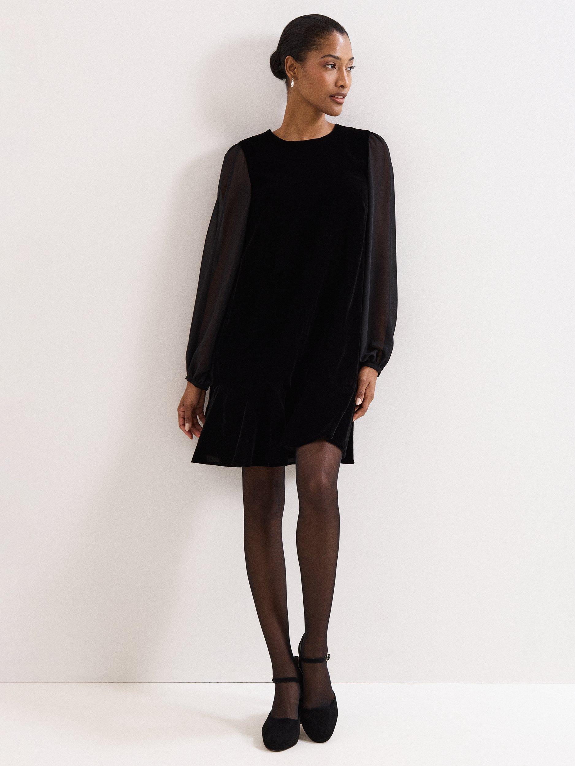 Product image 9 of 9, which shows Phase Eight Petite Sheer Sleeve Swing Dress, Black, 10