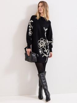 Phase Eight Rosa Floral Jumper Dress, Black/Ivory