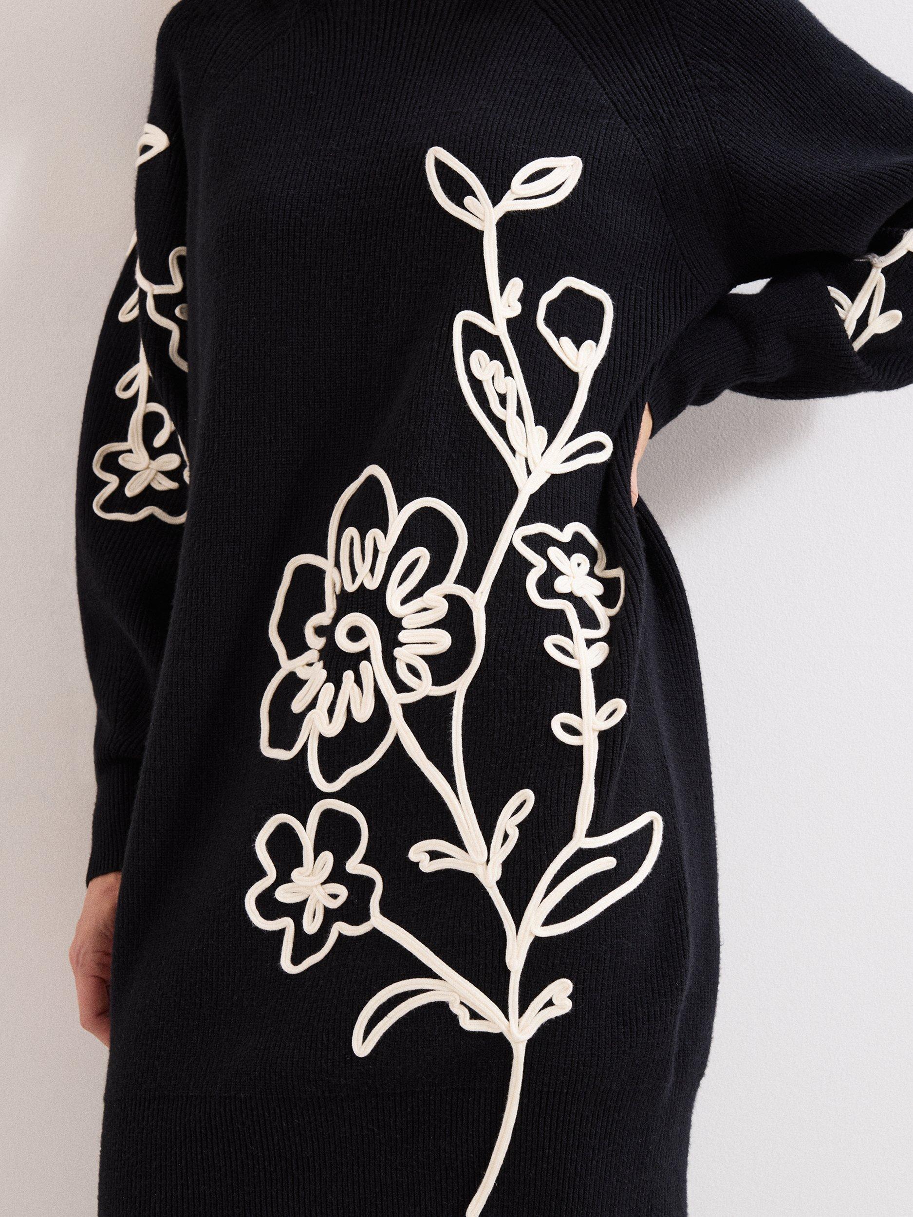Product image 7 of 9, which shows Phase Eight Rosa Floral Jumper Dress, Black/Ivory, 8