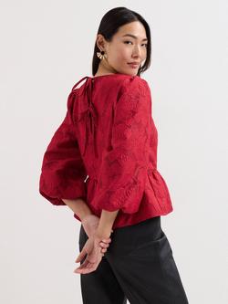 Phase Eight Ellis Floral Peplum Hem Top, Dark Red - view 2, Dark Red