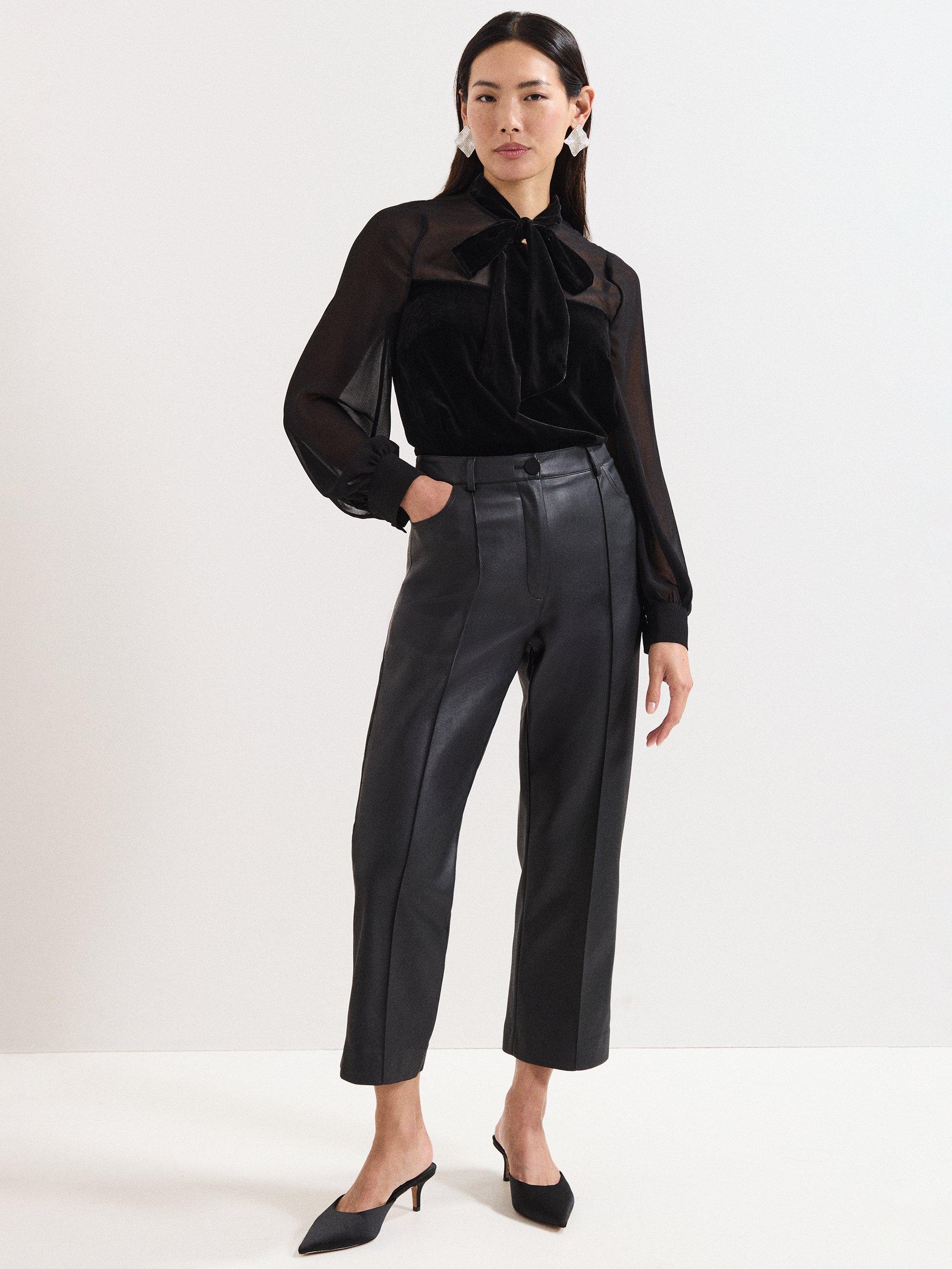 Product image 3 of 7, which shows Phase Eight Raye Pussybow Neck Blouse, Black, 8
