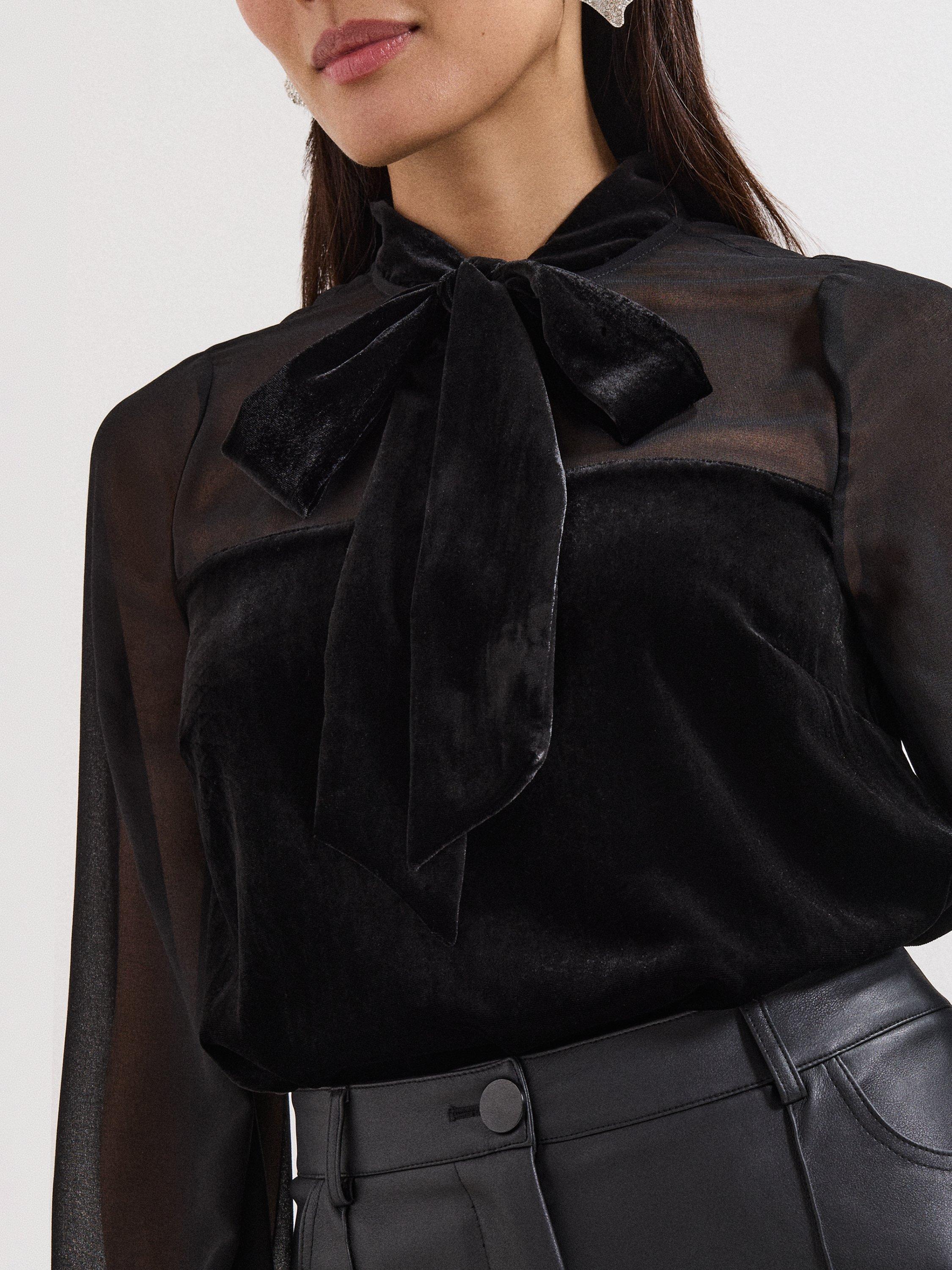 Product image 7 of 7, which shows Phase Eight Raye Pussybow Neck Blouse, Black, 8