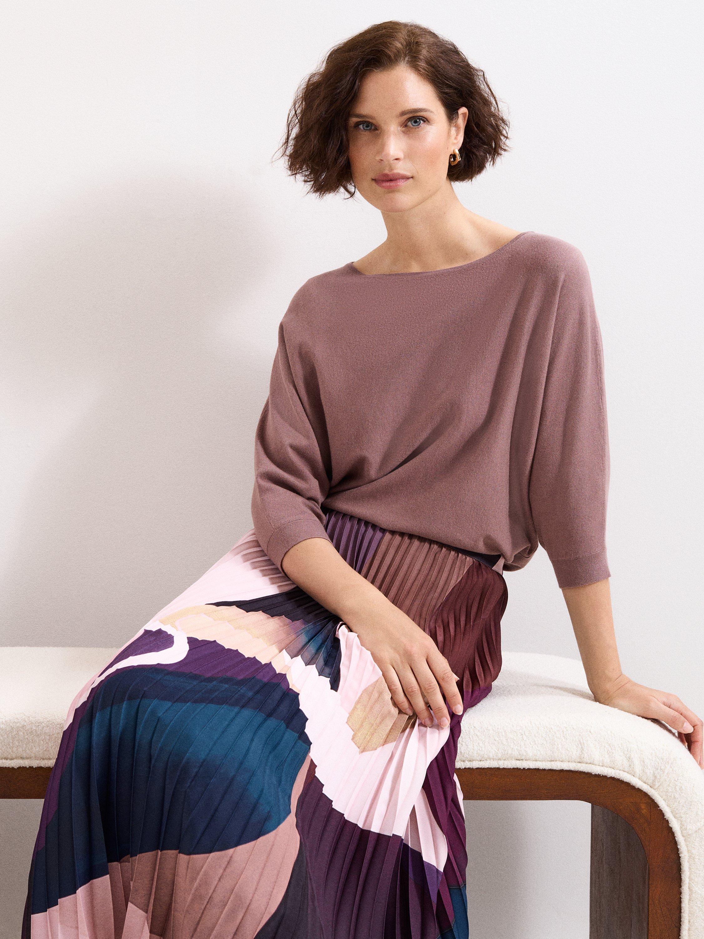 Product image 4 of 7, which shows Phase Eight Cristine Knit Batwing Jumper, Brown, XS