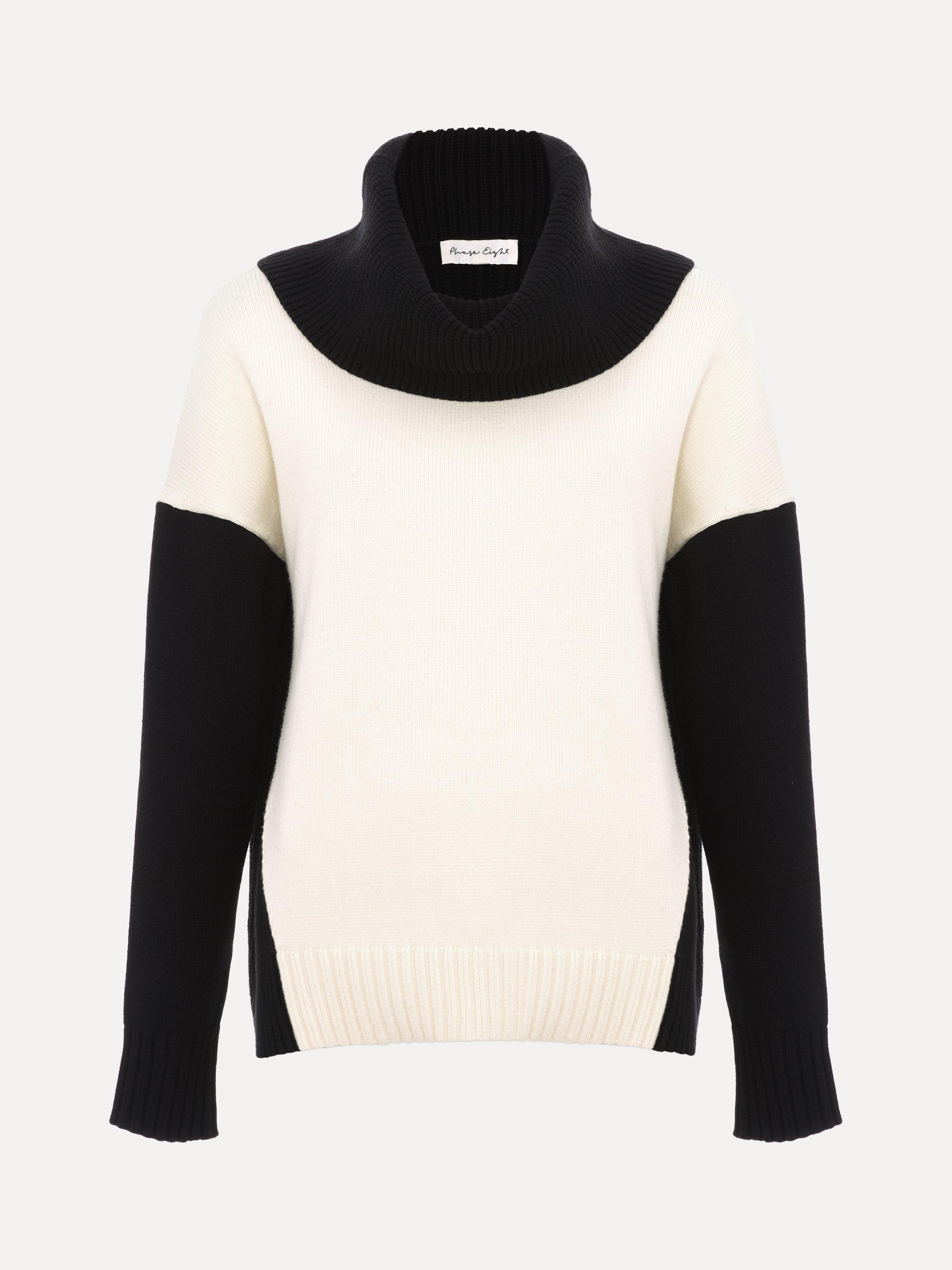 Product image 5 of 8, which shows Phase Eight Dara Colour Block Jumper, Black/Ivory, M