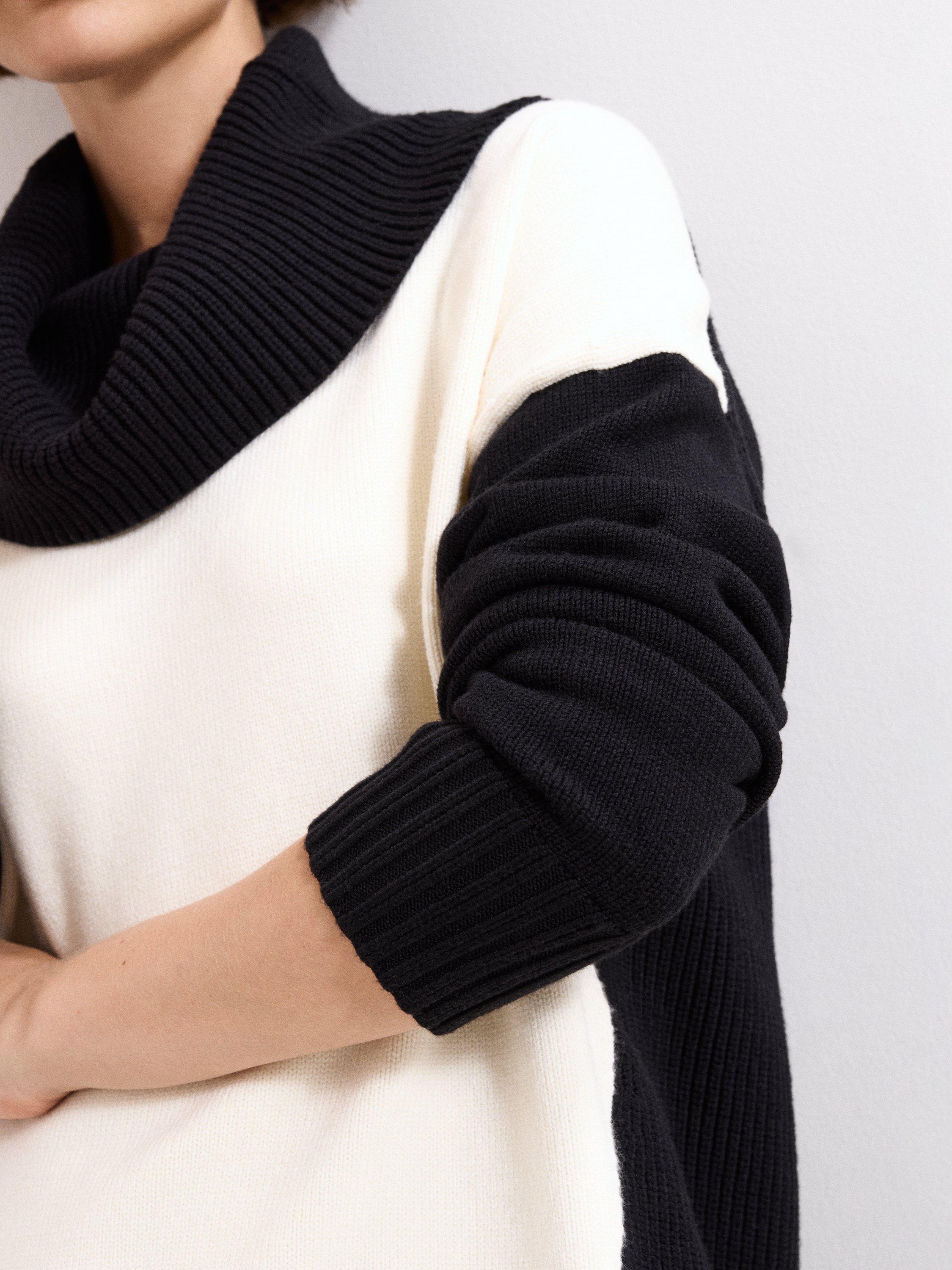 Product image 8 of 8, which shows Phase Eight Dara Colour Block Jumper, Black/Ivory, M