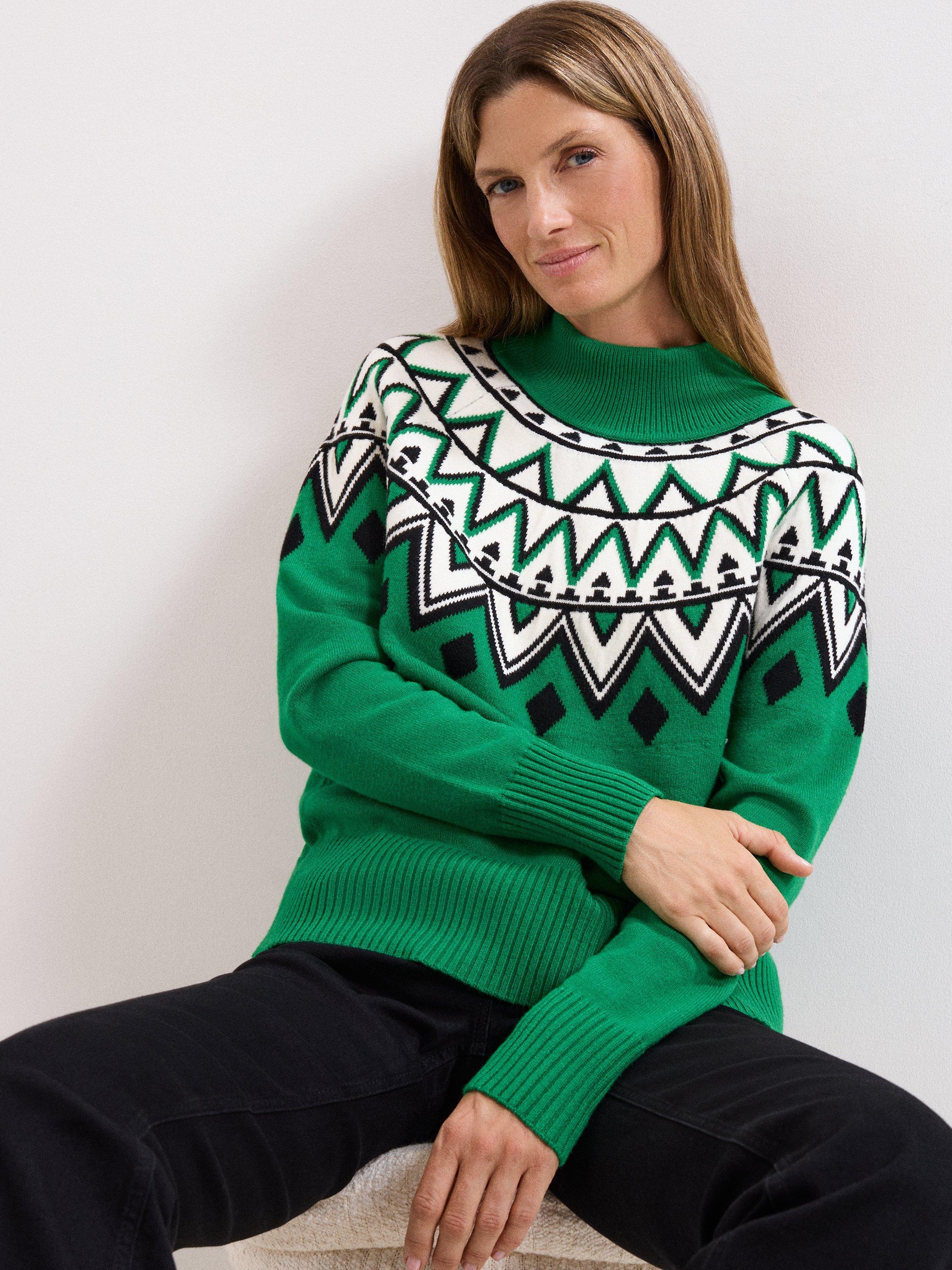 Product image 4 of 9, which shows Phase Eight Karla Fair Isle Jumper, Green, M