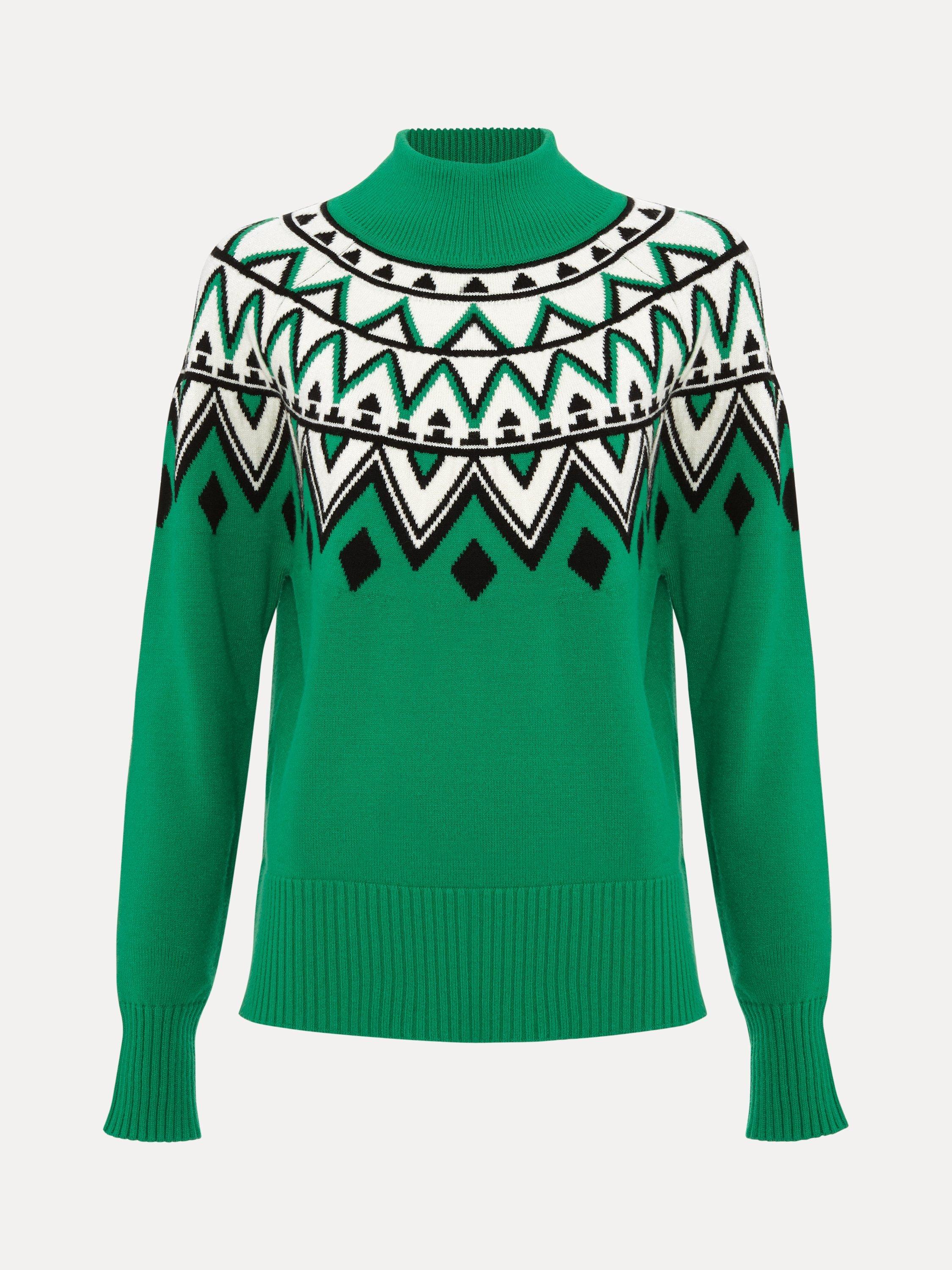 Product image 5 of 9, which shows Phase Eight Karla Fair Isle Jumper, Green, M