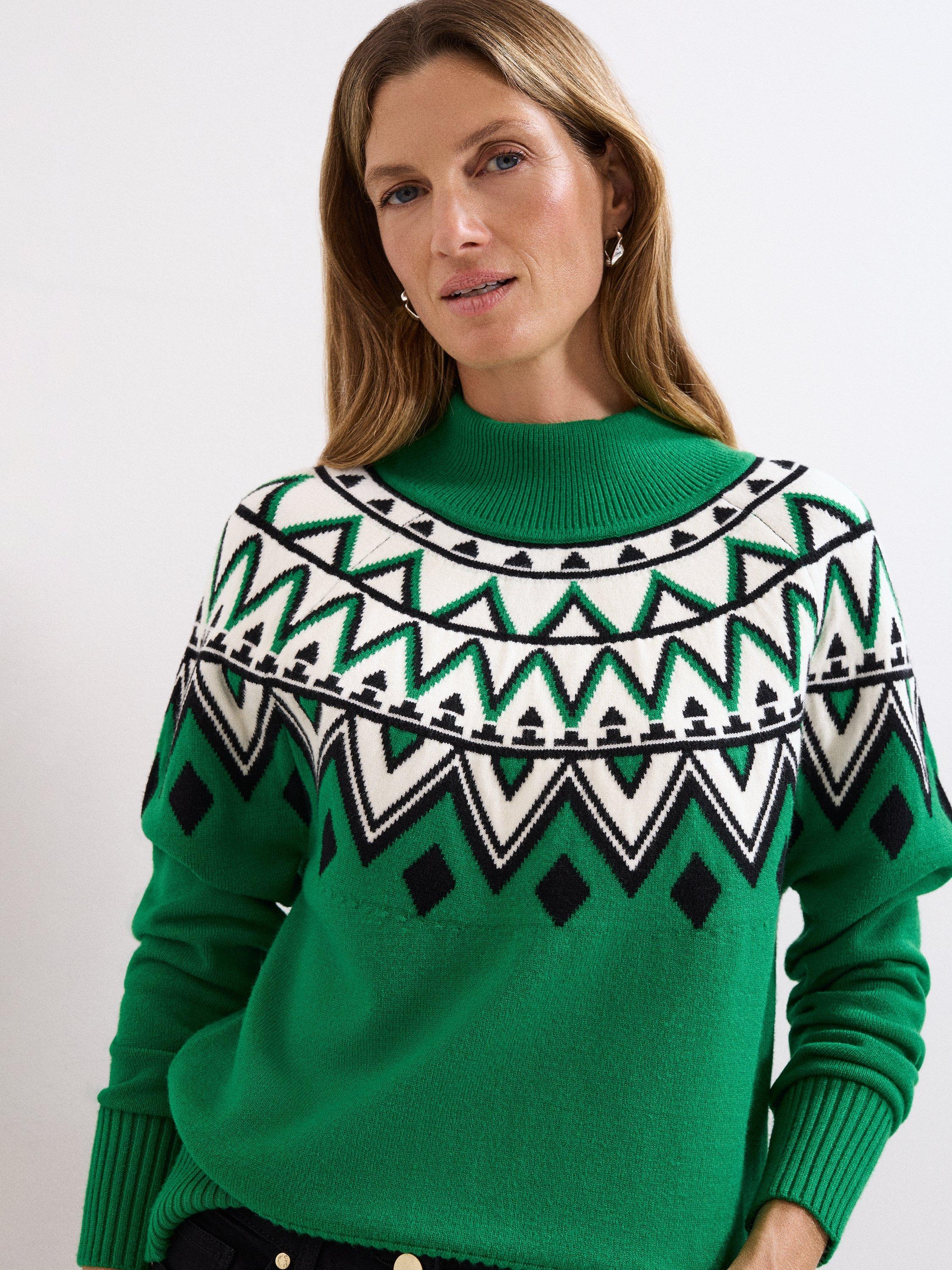 Product image 8 of 9, which shows Phase Eight Karla Fair Isle Jumper, Green, M