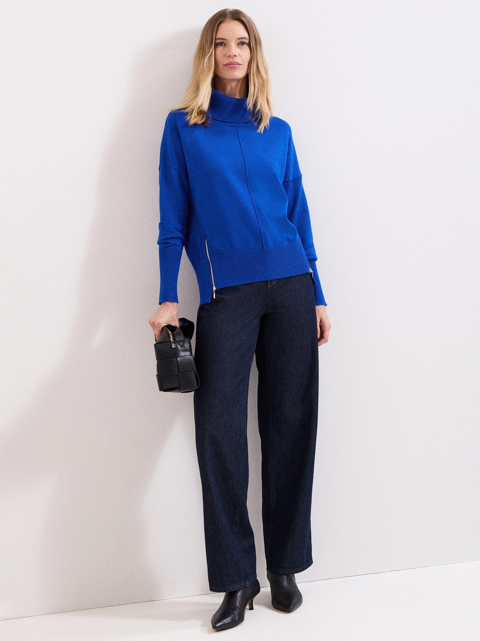 Product image 3 of 9, which shows Phase Eight Steph Zip Detail Jumper, Blue, XS