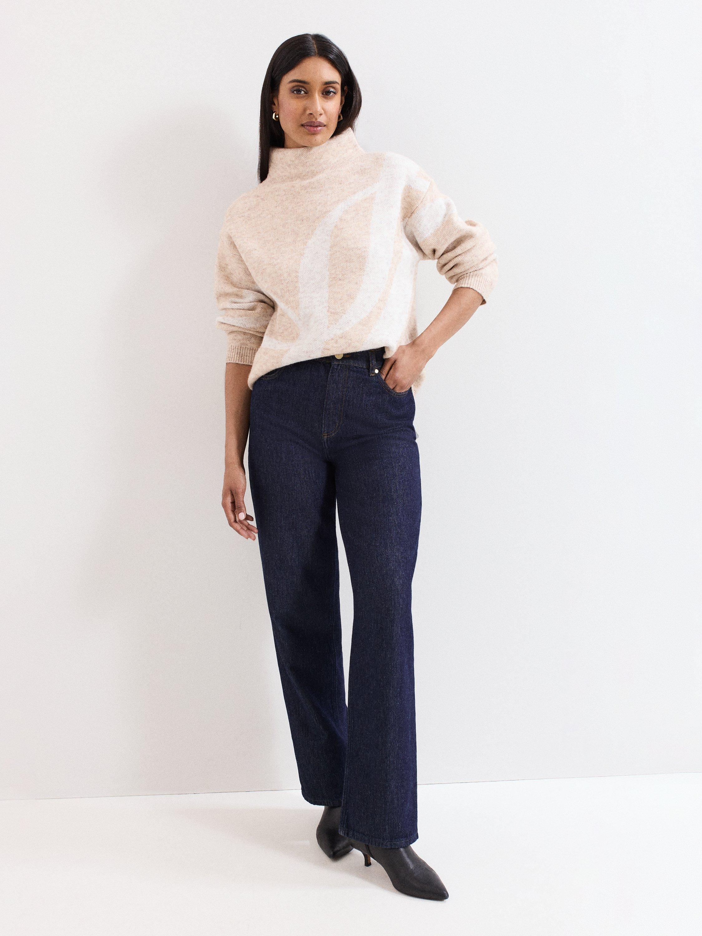 Product image 3 of 8, which shows Phase Eight Stephanie Wool Blend Funnel Neck Jumper, Natural, XS