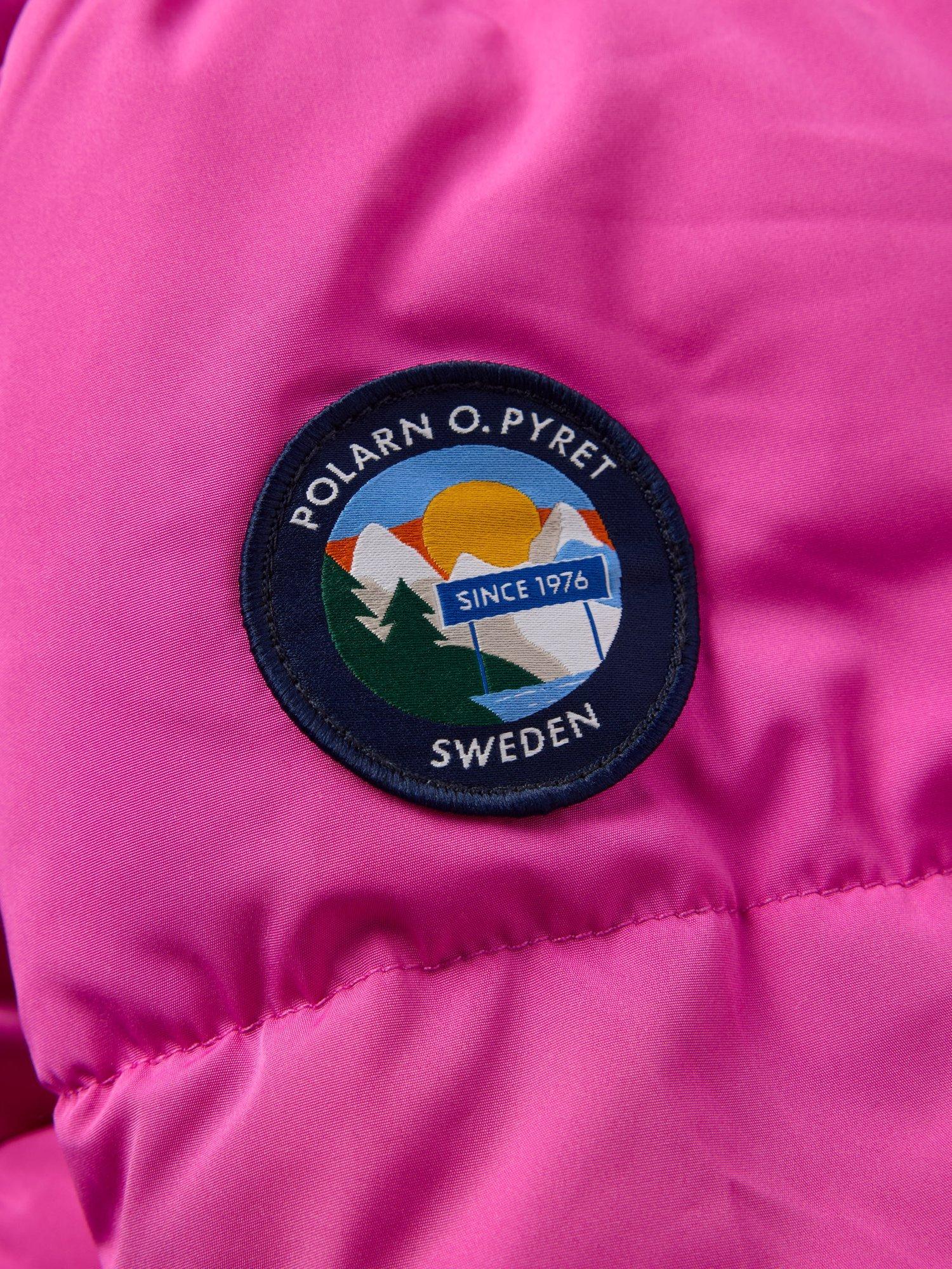 Product image 4 of 7, which shows Polarn O. Pyret Kids' Puffer Ski Jacket, Pink, 3-4 years