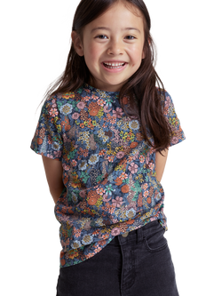 Polarn O. Pyret x Liberty Kids' Organic Cotton Floral Short Sleeve T-Shirt, Bijou Blue