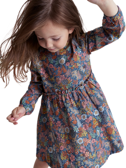 Polarn O. Pyret x Liberty Kids' Floral Long Sleeve Dress - view 2, Bijou Blue