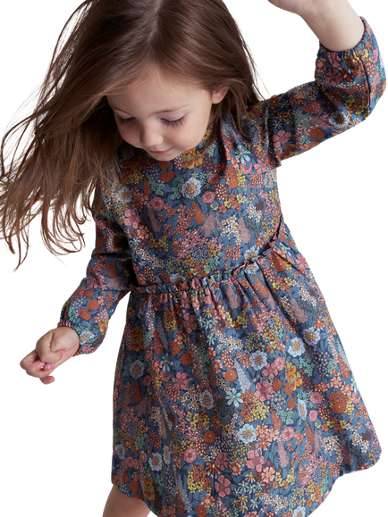 Polarn O. Pyret x Liberty Kids' Floral Long Sleeve Dress - view 2, Bijou Blue