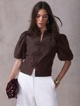 Mint Velvet Tie Front Puff Sleeve Top, Red Burgundy