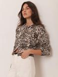 Mint Velvet Abstract Leopard Print Cardigan, Brown/Multi