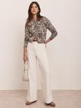 Mint Velvet Abstract Leopard Print Cardigan, Brown/Multi