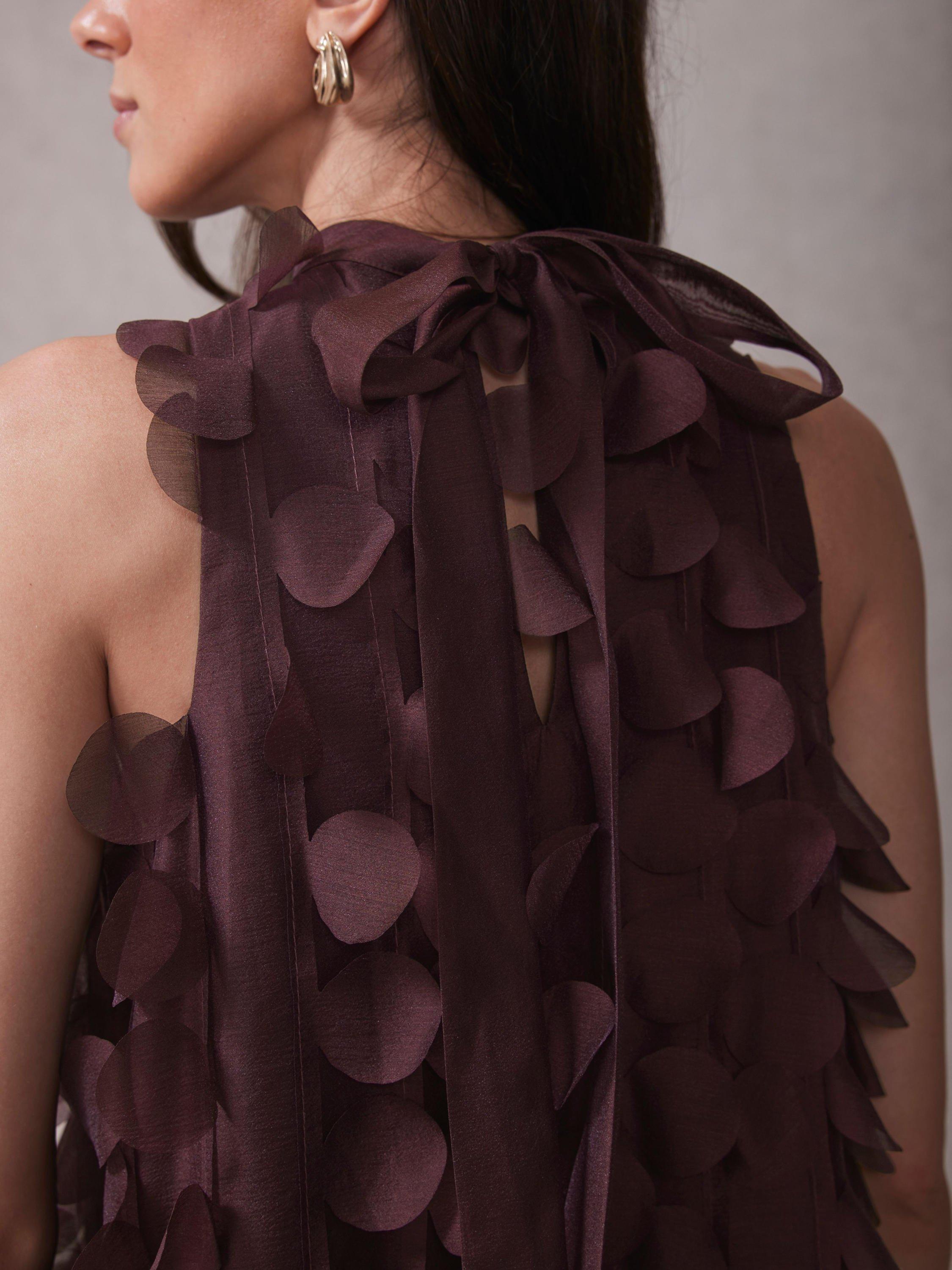 Product image 5 of 8, which shows Mint Velvet Applique Shift Sleeveless Textured Mini Dress, Red Burgundy, 6