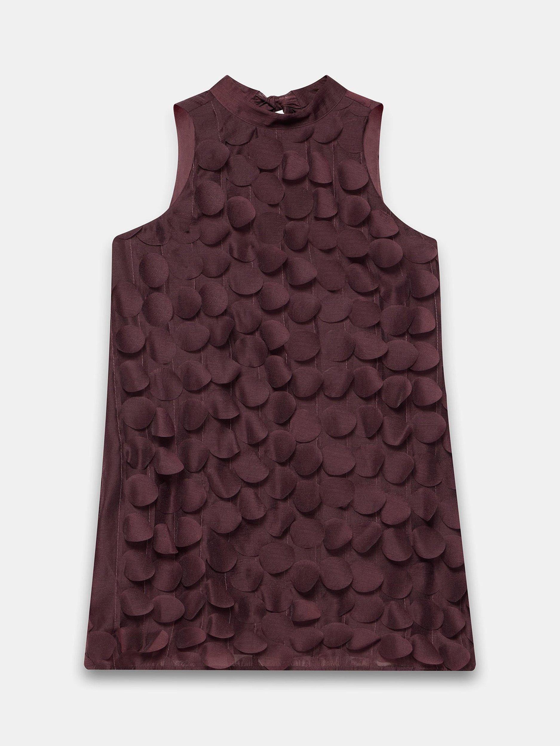 Product image 7 of 8, which shows Mint Velvet Applique Shift Sleeveless Textured Mini Dress, Red Burgundy, 6