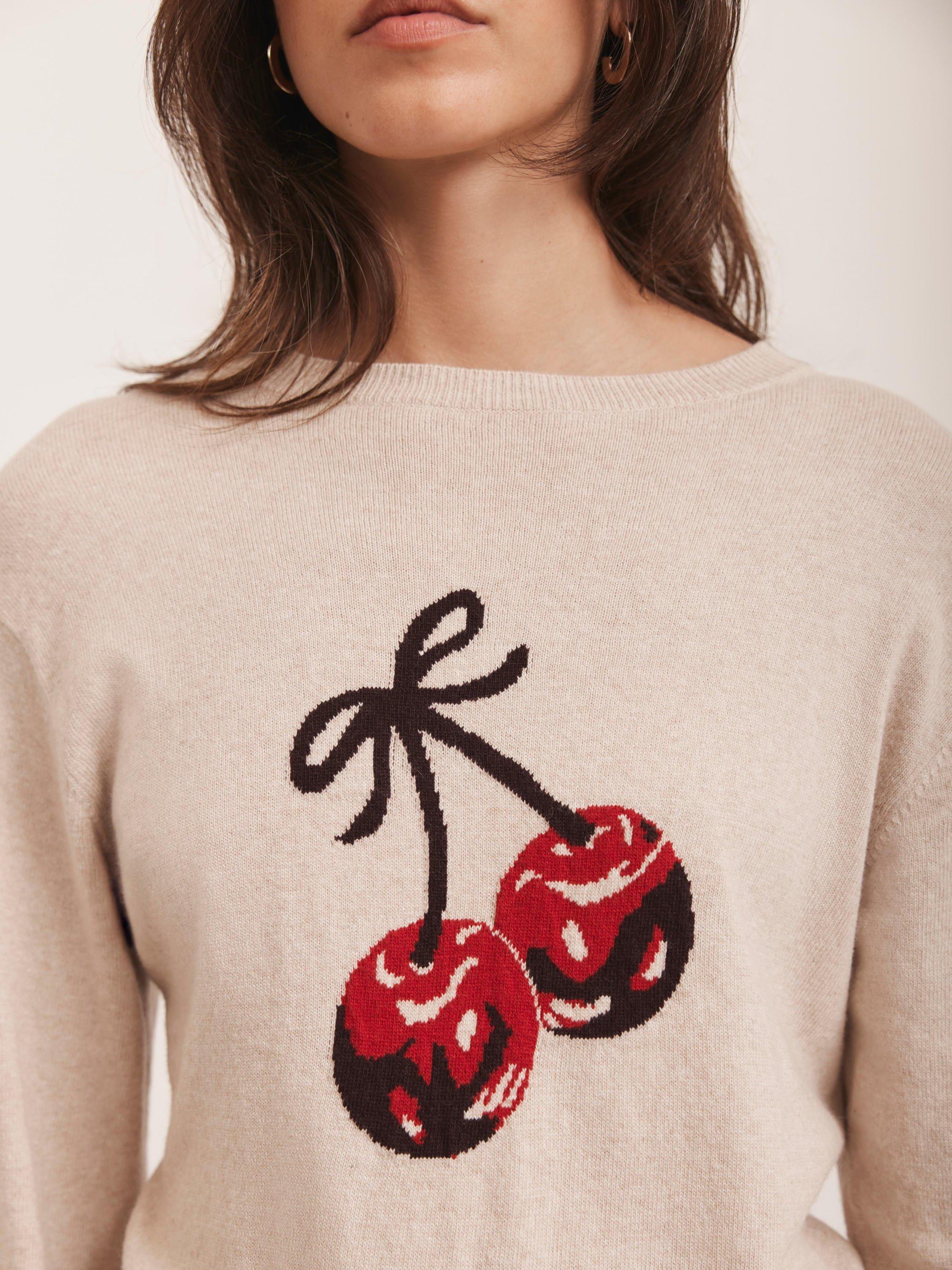 Product image 4 of 7, which shows Mint Velvet Cotton Blend Cherry Print Knit Jumper, Natural, M