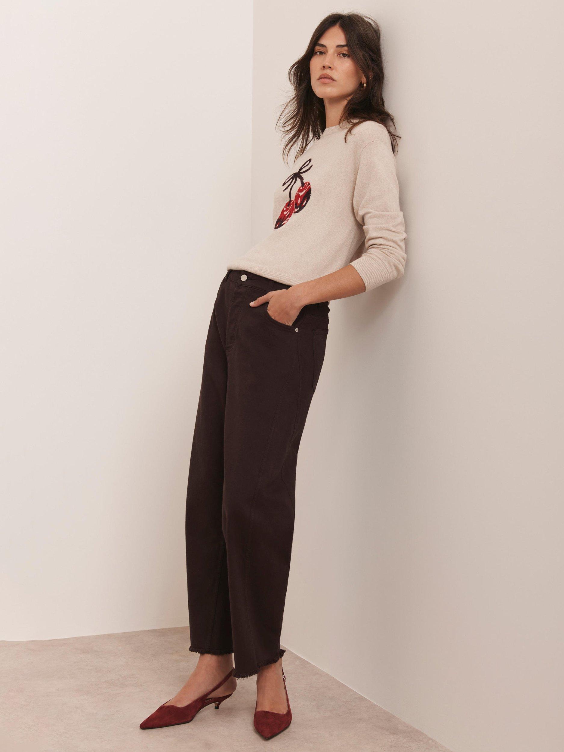 Product image 5 of 7, which shows Mint Velvet Cotton Blend Cherry Print Knit Jumper, Natural, M