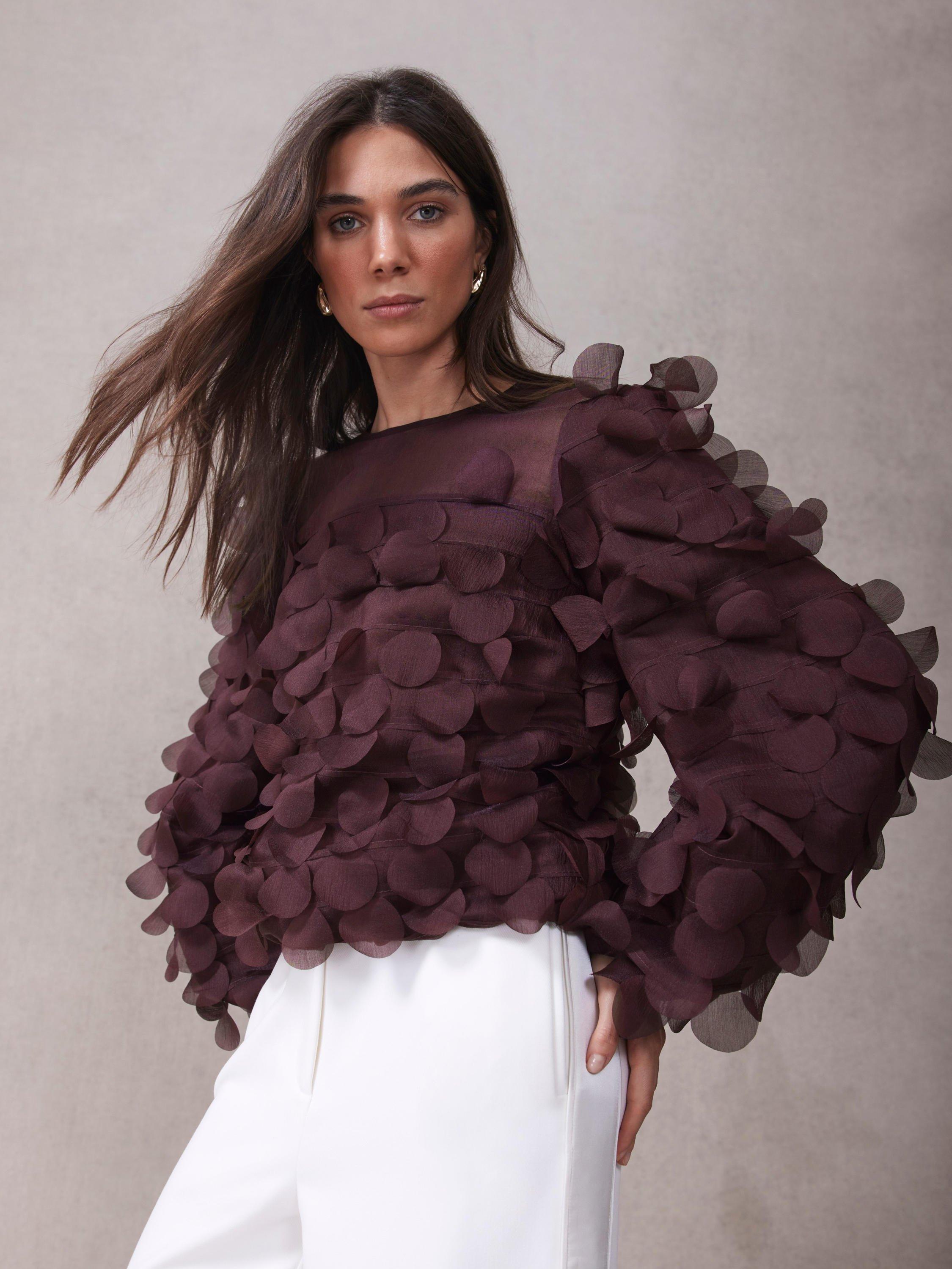 Product image 3 of 8, which shows Mint Velvet Textured Disc Top, Red Burgundy, 8