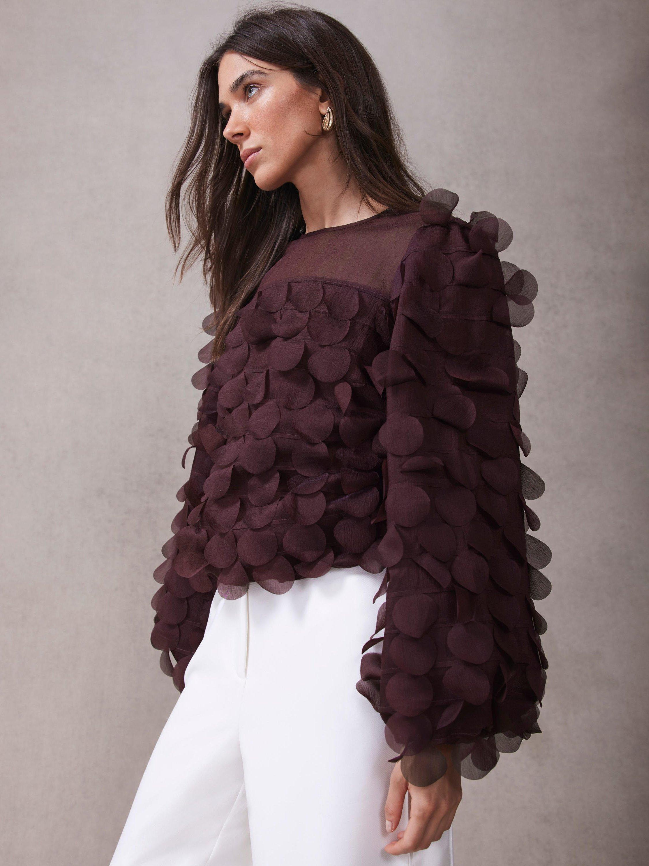 Product image 6 of 8, which shows Mint Velvet Textured Disc Top, Red Burgundy, 8