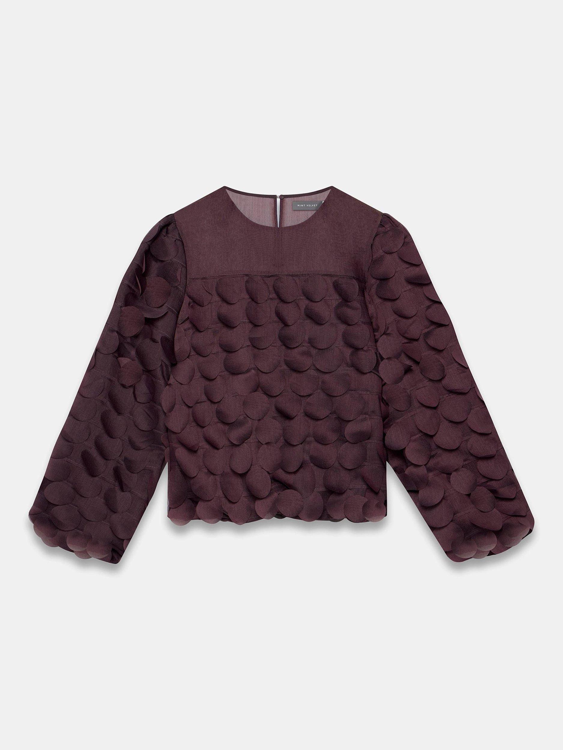 Product image 7 of 8, which shows Mint Velvet Textured Disc Top, Red Burgundy, 8