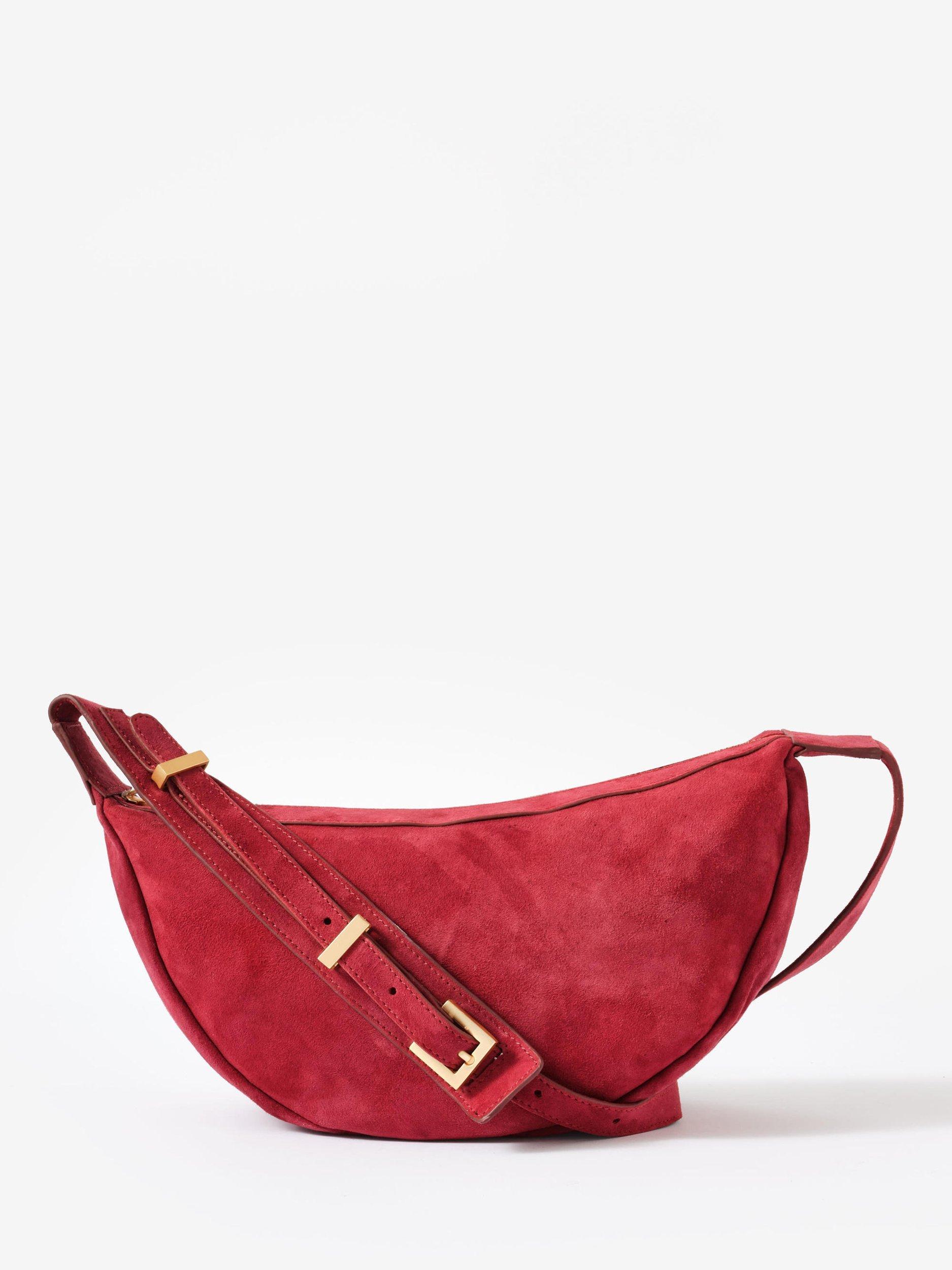 Product image 1 of 3, which shows Mint Velvet Suede Scoop Sling Bag, Red, One Size