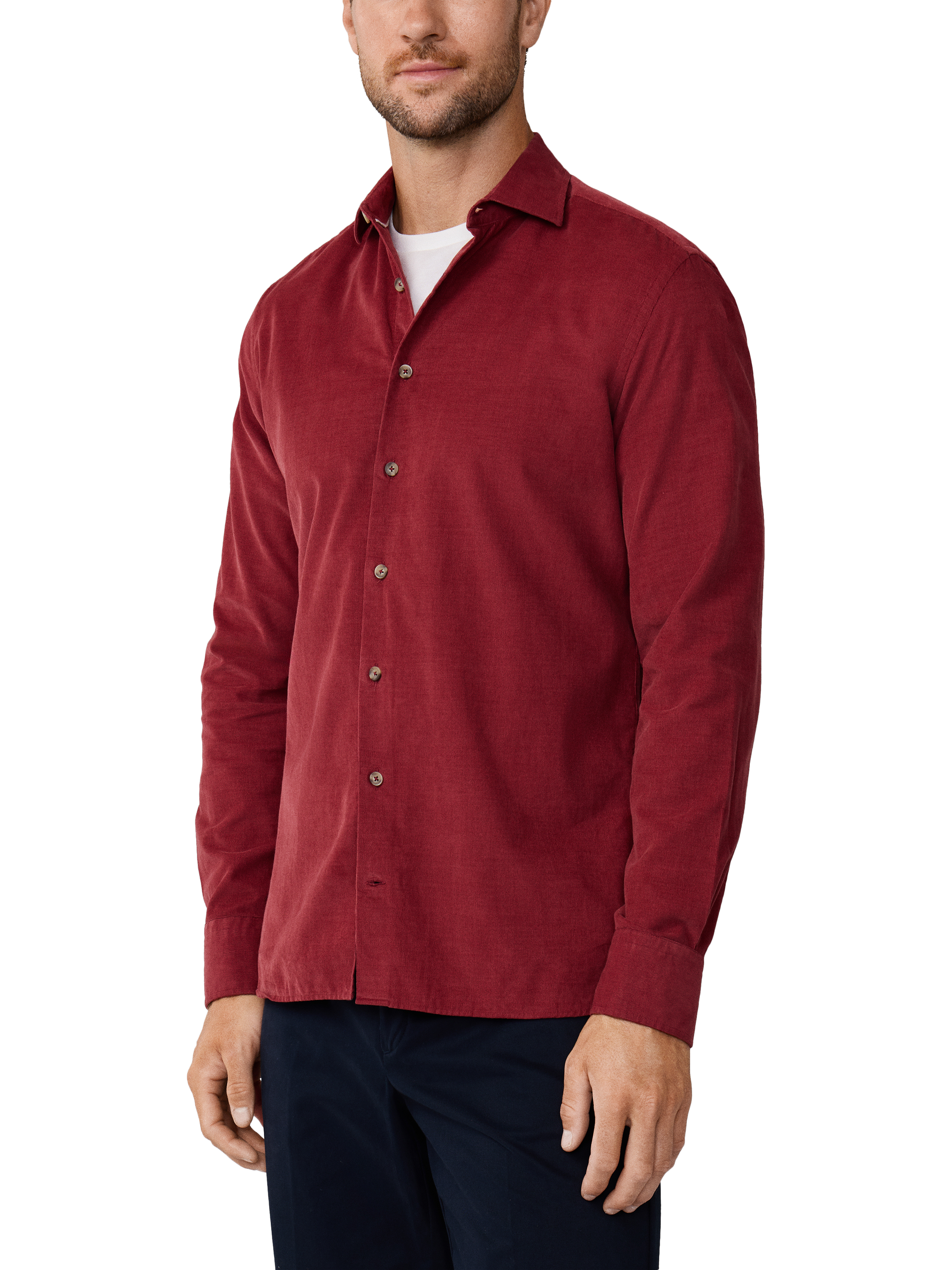 Product image 6 of 7, which shows Hackett London Fine Needle Corduroy Shirt, Burnt Red, L