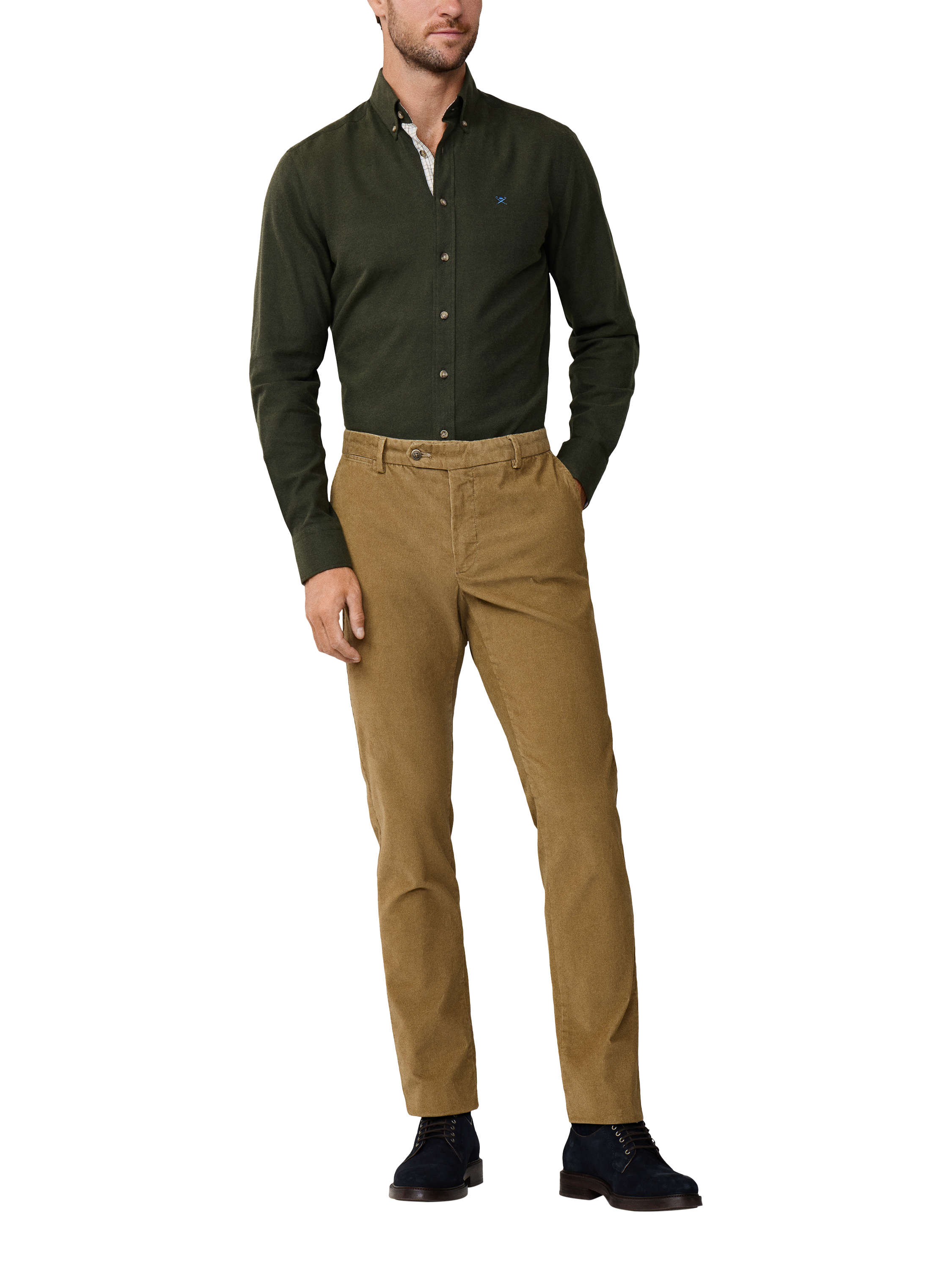 Product image 2 of 7, which shows Hackett London Cotton Long Sleeve Collar Shirt, Cargo Green, XXL