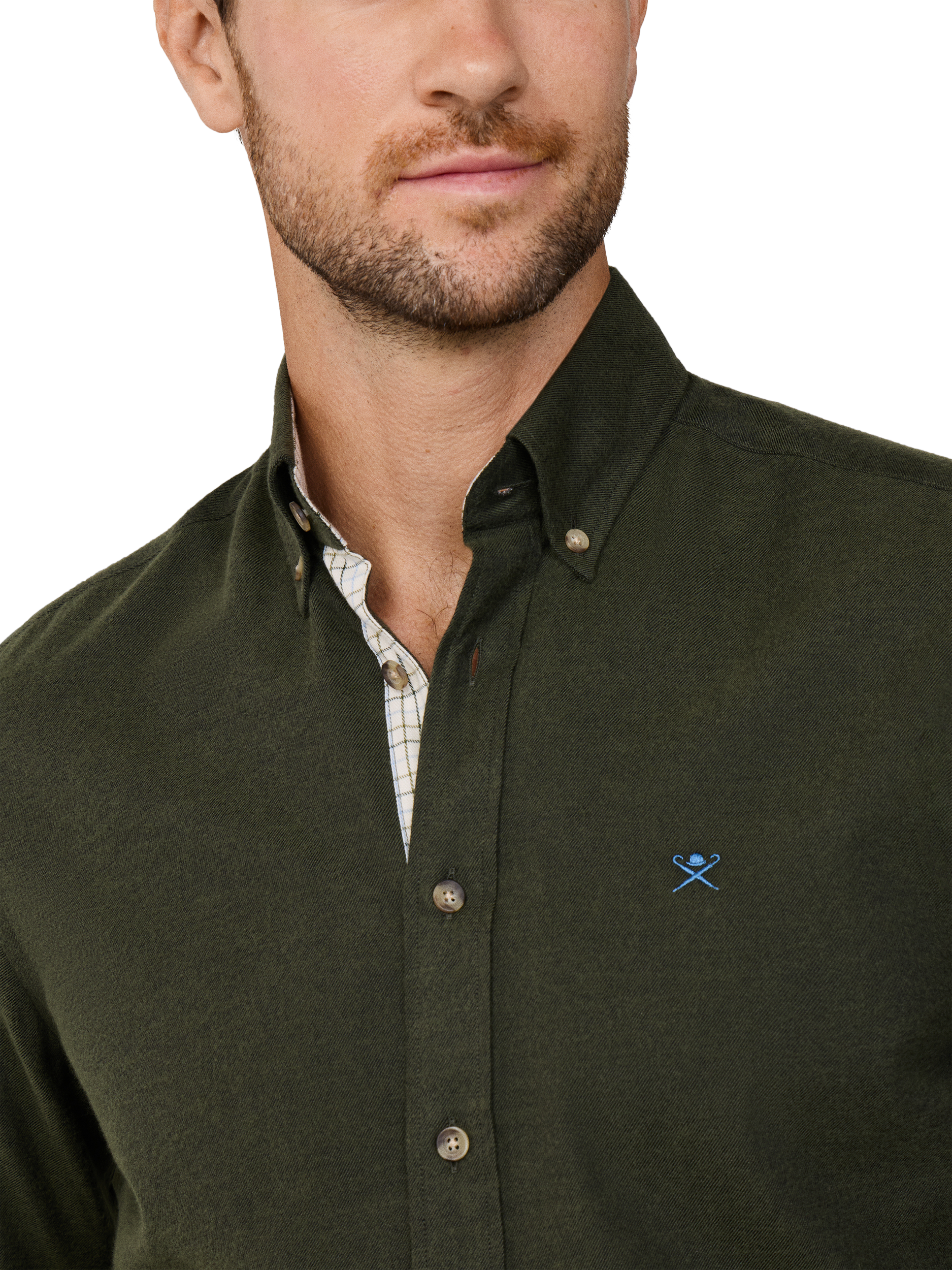 Product image 4 of 7, which shows Hackett London Cotton Long Sleeve Collar Shirt, Cargo Green, XXL