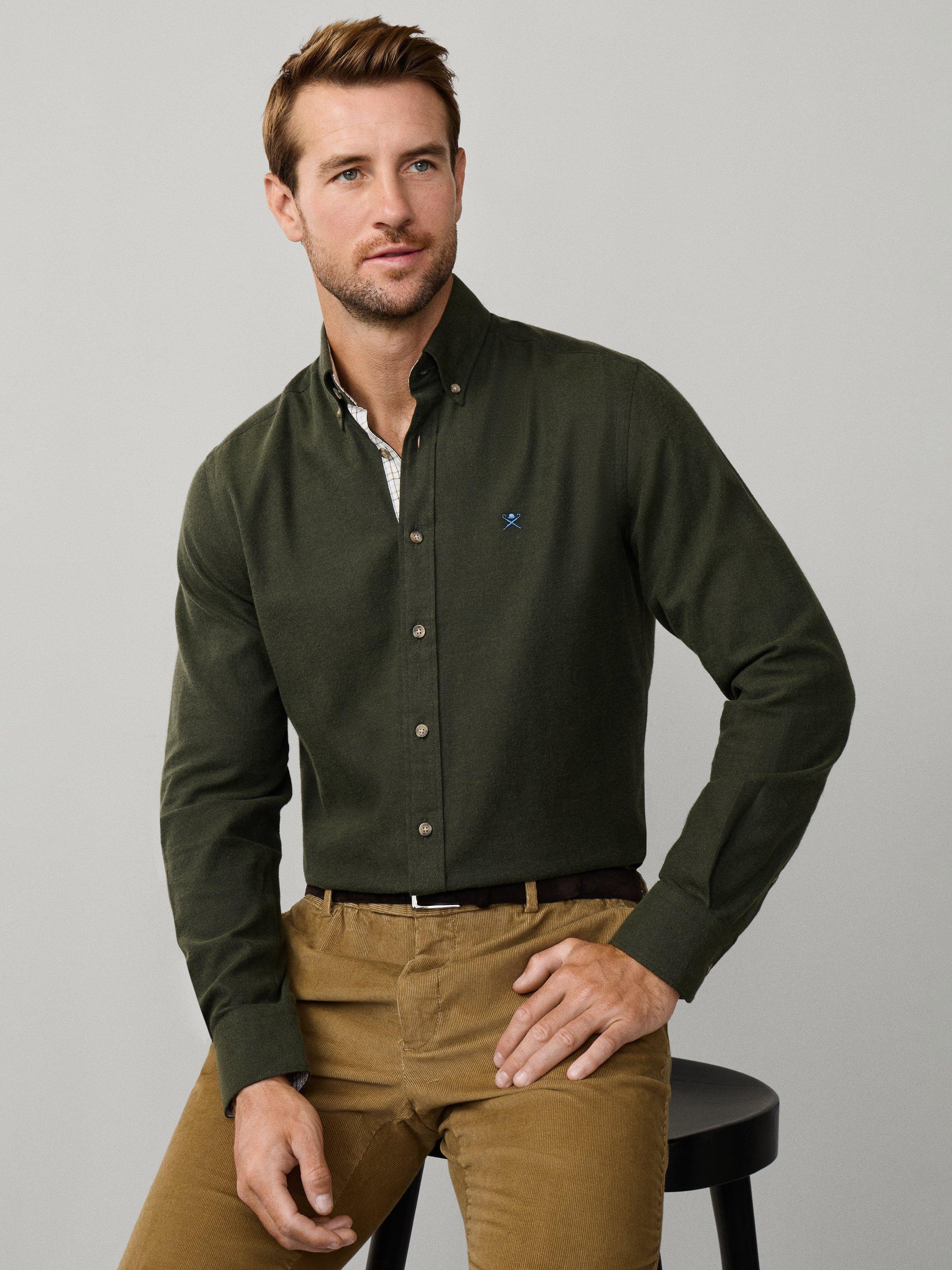 Product image 7 of 7, which shows Hackett London Cotton Long Sleeve Collar Shirt, Cargo Green, XXL