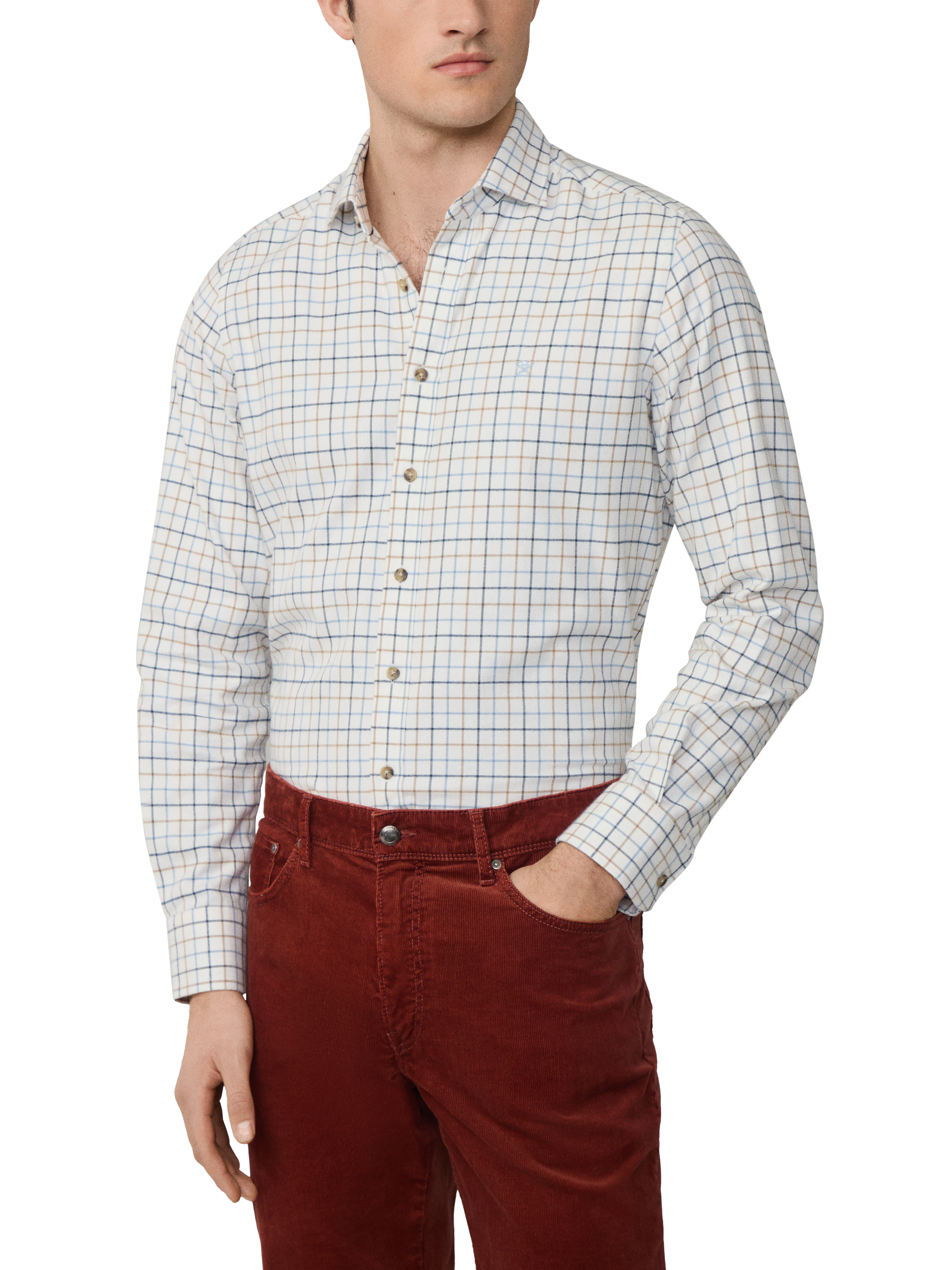 Product image 1 of 8, which shows Hackett London Tailored Fit Flannel Tattersall Shirt, White/Multi, XXL