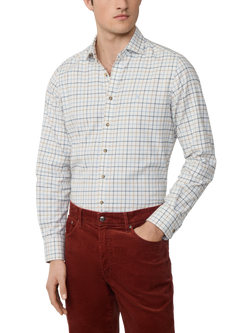 Hackett London Tailored Fit Flannel Tattersall Shirt, White/Multi, White/Multi