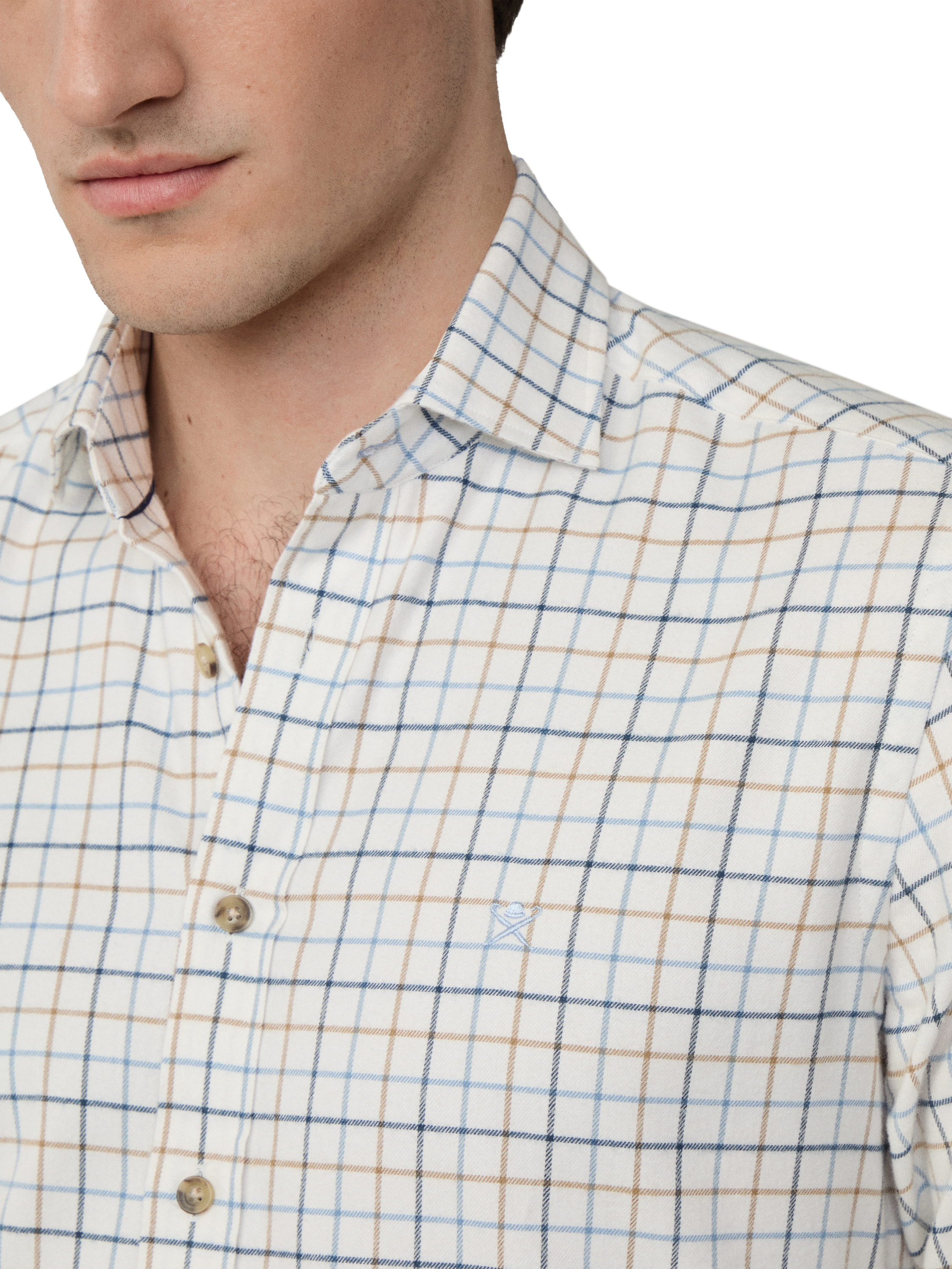 Product image 5 of 8, which shows Hackett London Tailored Fit Flannel Tattersall Shirt, White/Multi, XXL