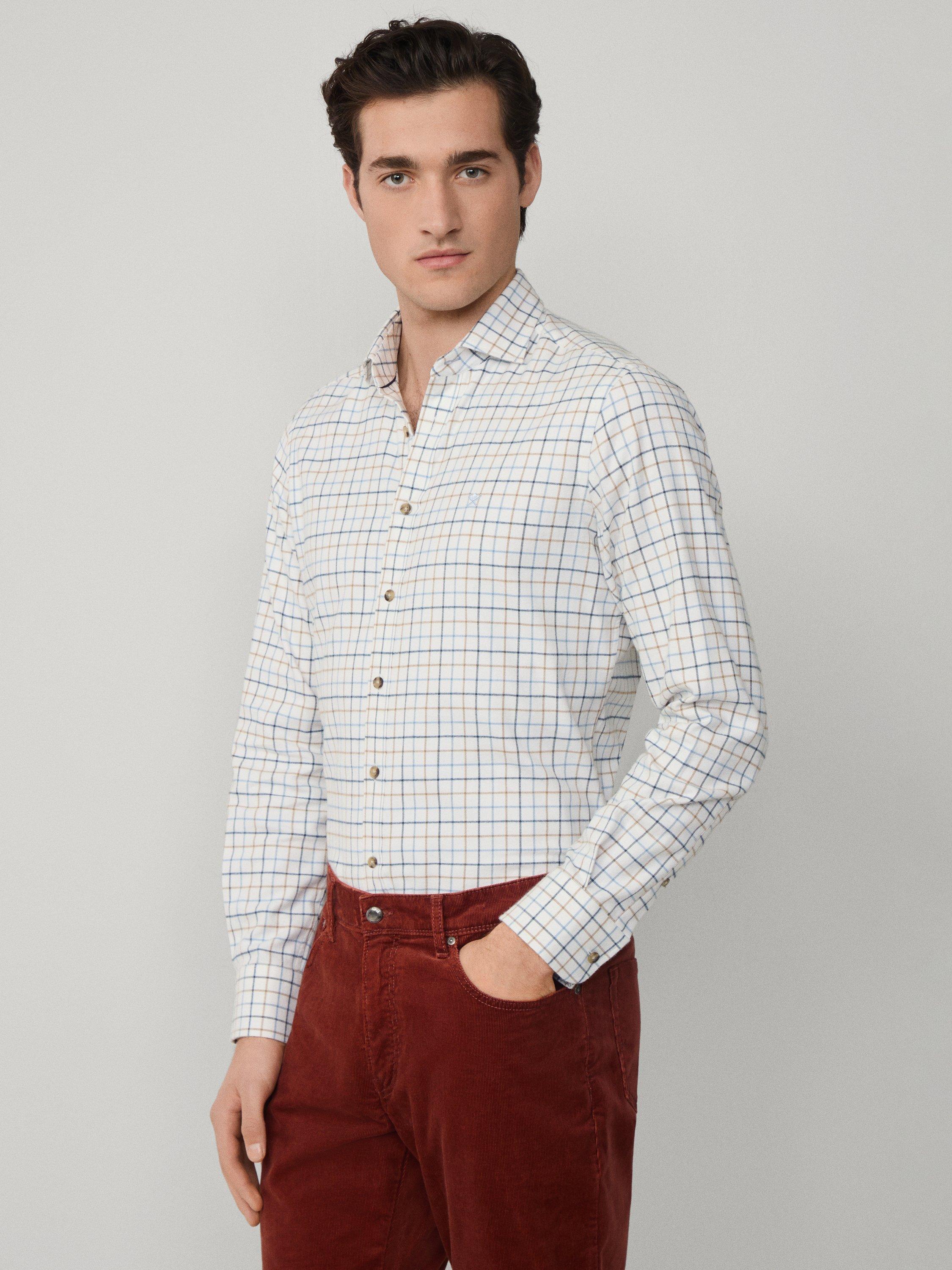 Product image 7 of 8, which shows Hackett London Tailored Fit Flannel Tattersall Shirt, White/Multi, XXL