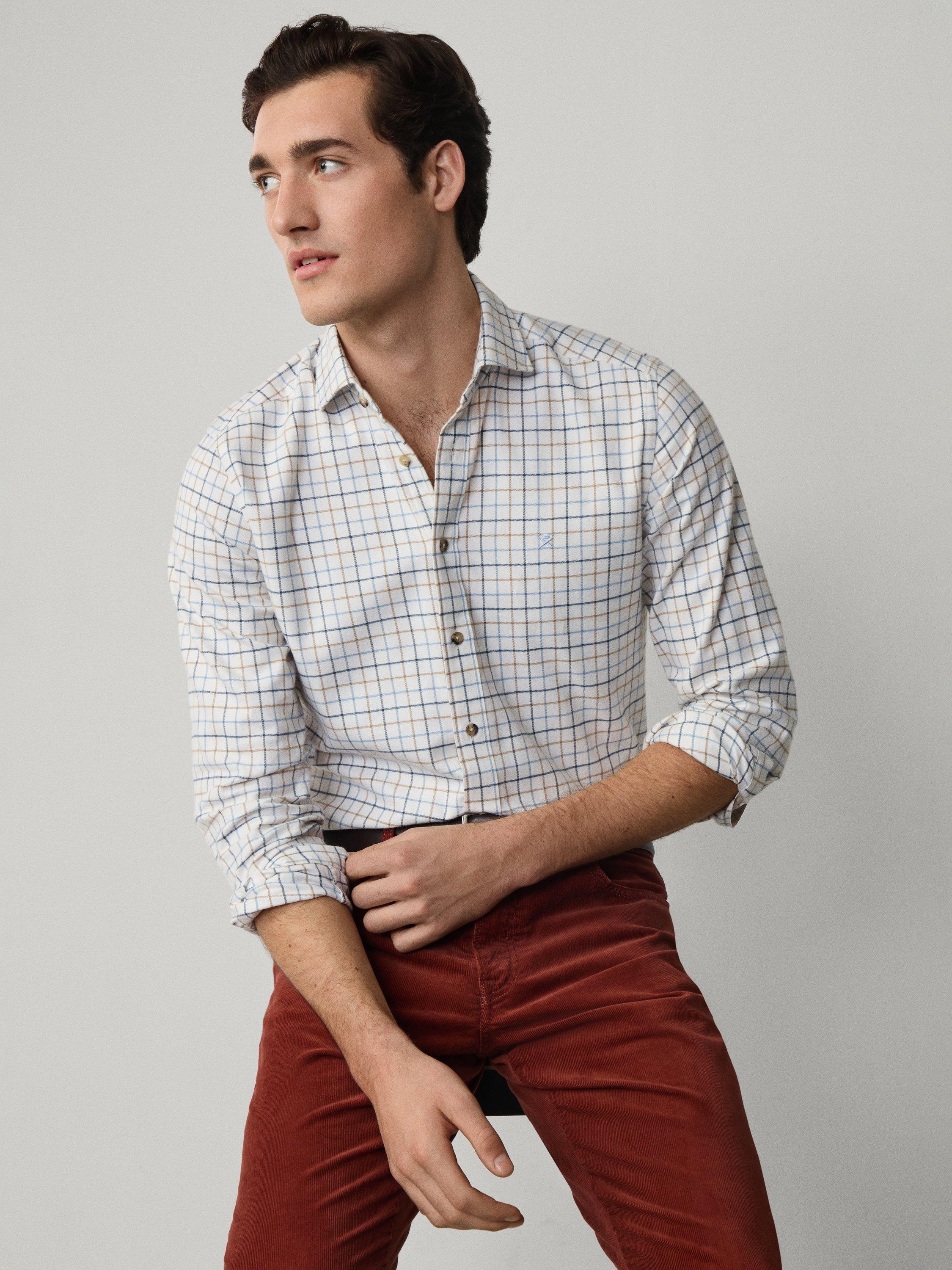 Product image 8 of 8, which shows Hackett London Tailored Fit Flannel Tattersall Shirt, White/Multi, XXL