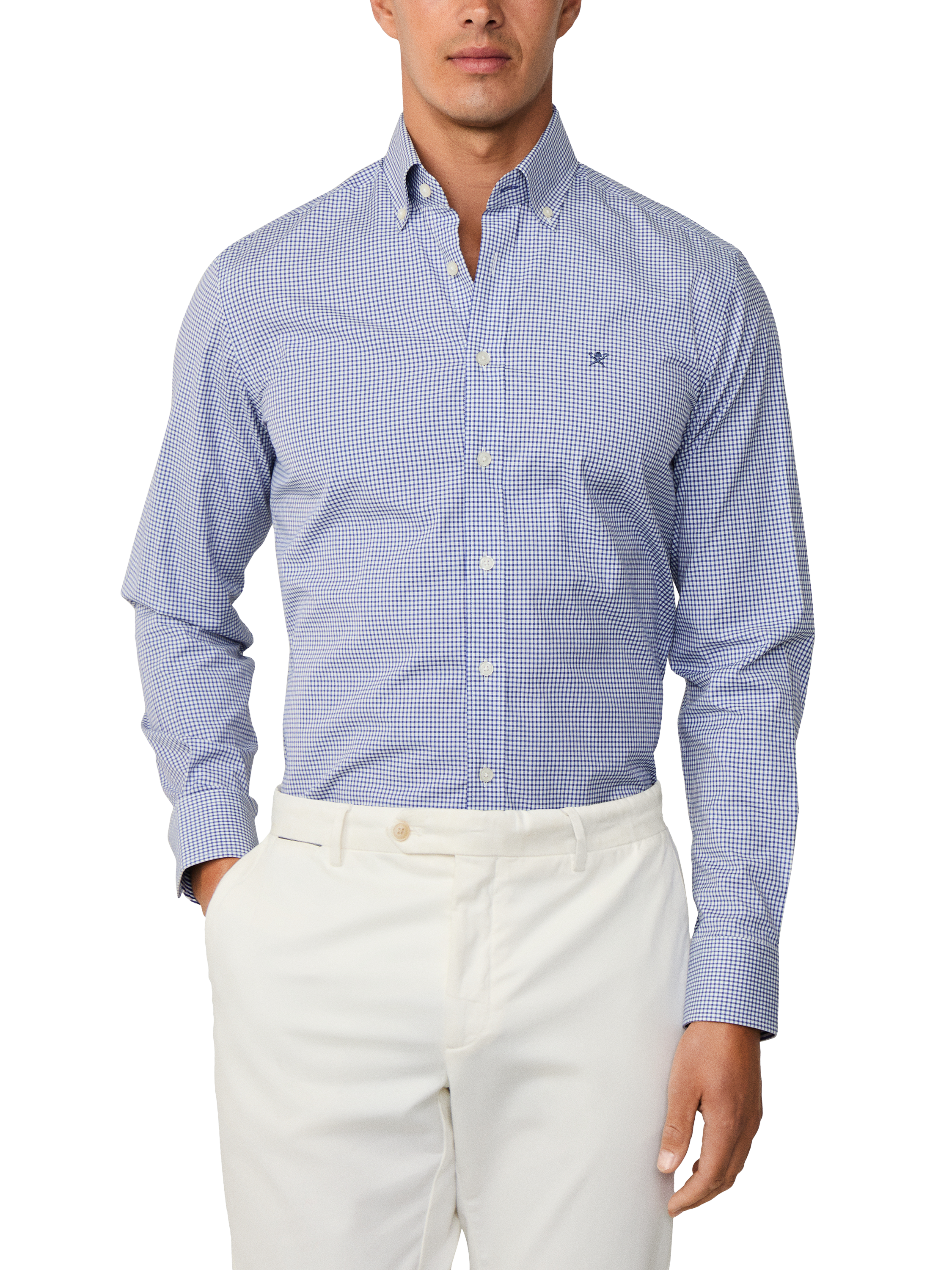 Product image 1 of 7, which shows Hackett London Cotton Gingam Hampstead Collar Shirt, Blue Print, XXL