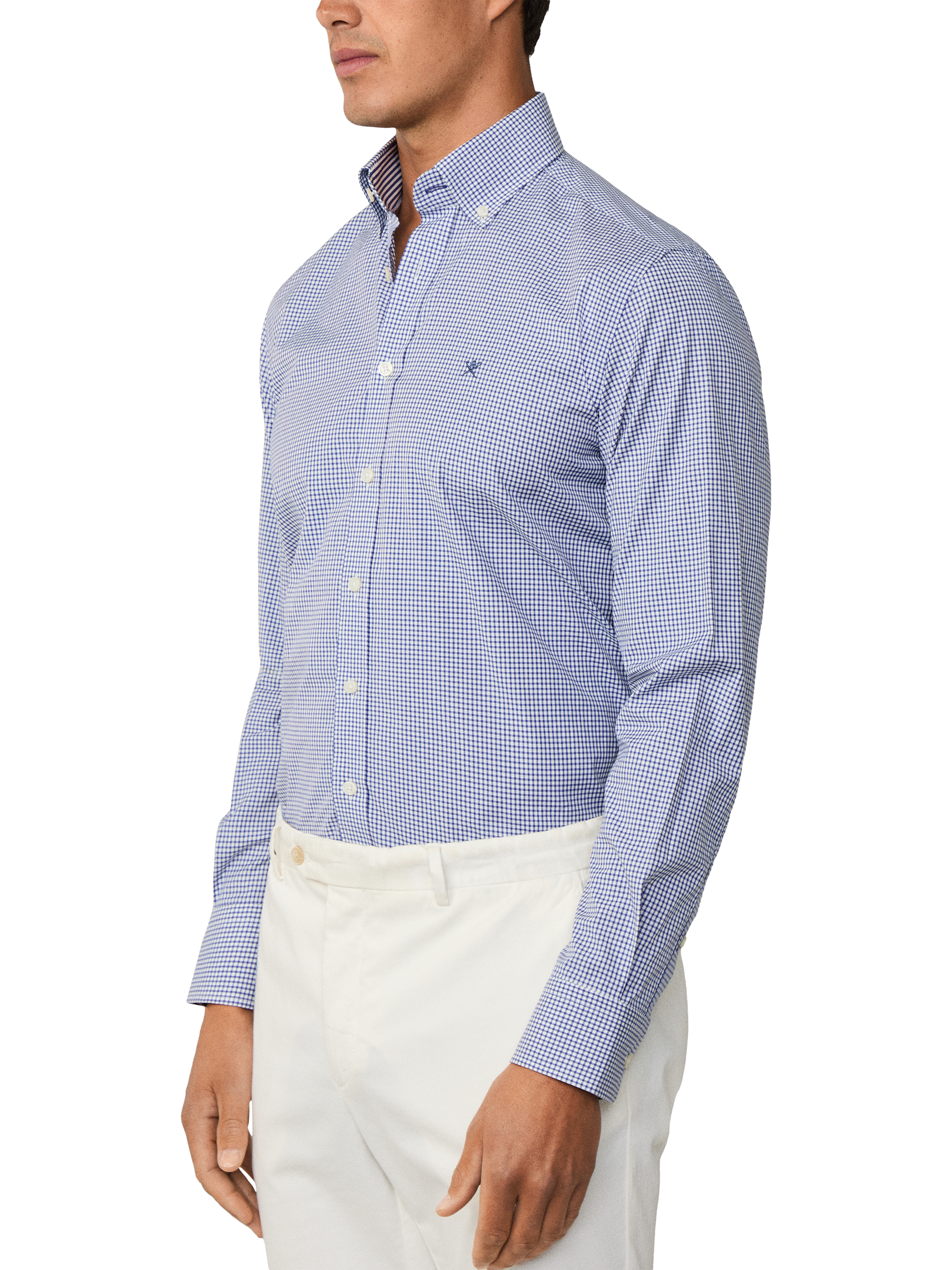 Product image 6 of 7, which shows Hackett London Cotton Gingam Hampstead Collar Shirt, Blue Print, XXL