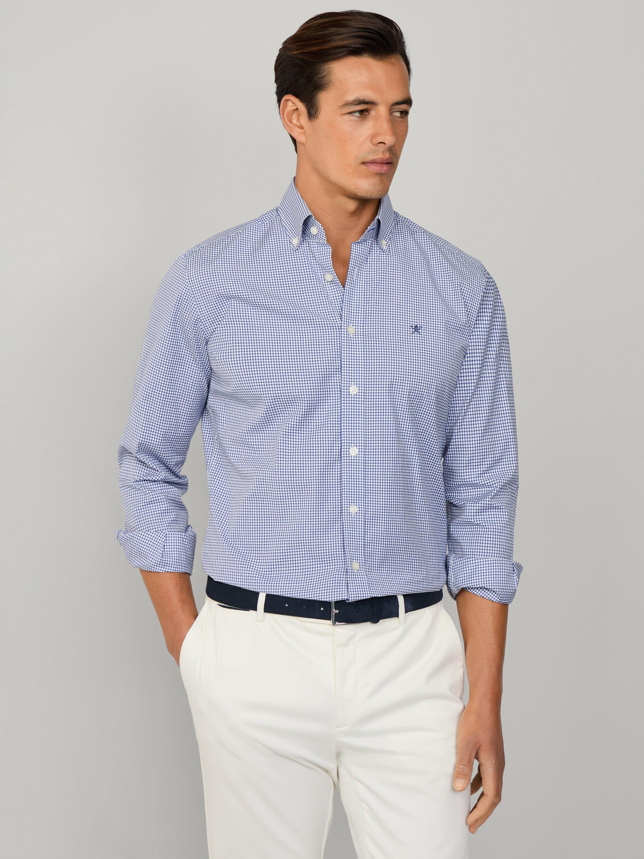 Product image 7 of 7, which shows Hackett London Cotton Gingam Hampstead Collar Shirt, Blue Print, XXL