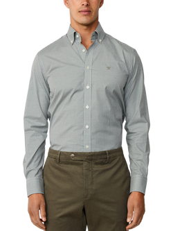 Hackett London Cotton Tailored Fit Knightsbridge Cutaway Collar Gingham Shirt, Emerald Green