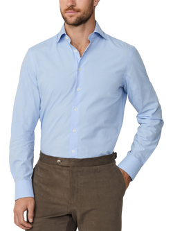 Hackett London Cotton Tailored Fit Knightsbridge Cutaway Collar Gingham Shirt, Sky Blue