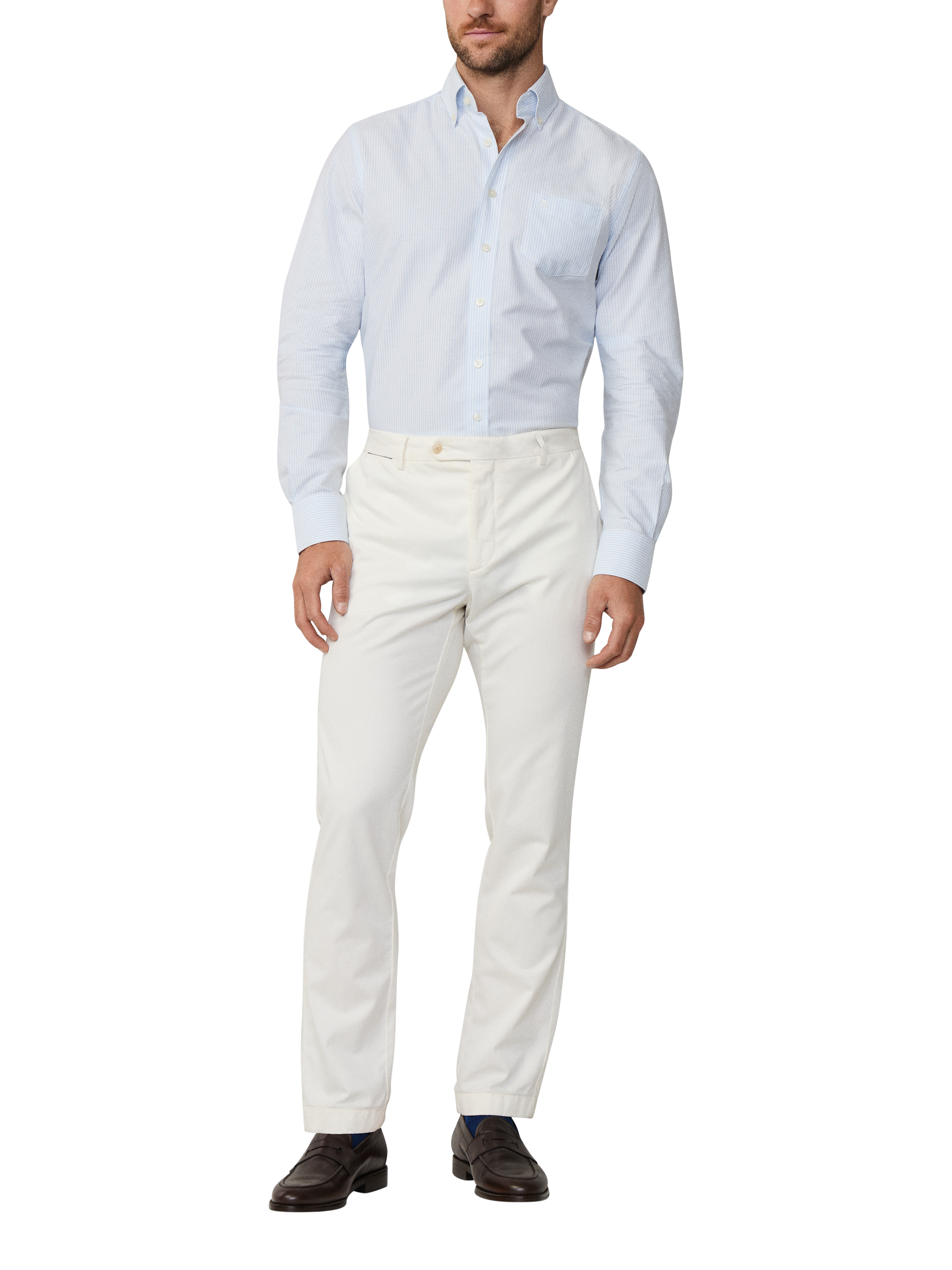 Product image 2 of 8, which shows Hackett London Tailored Fit Button Down Collar Stripe Shirt, Sky Blue, XL