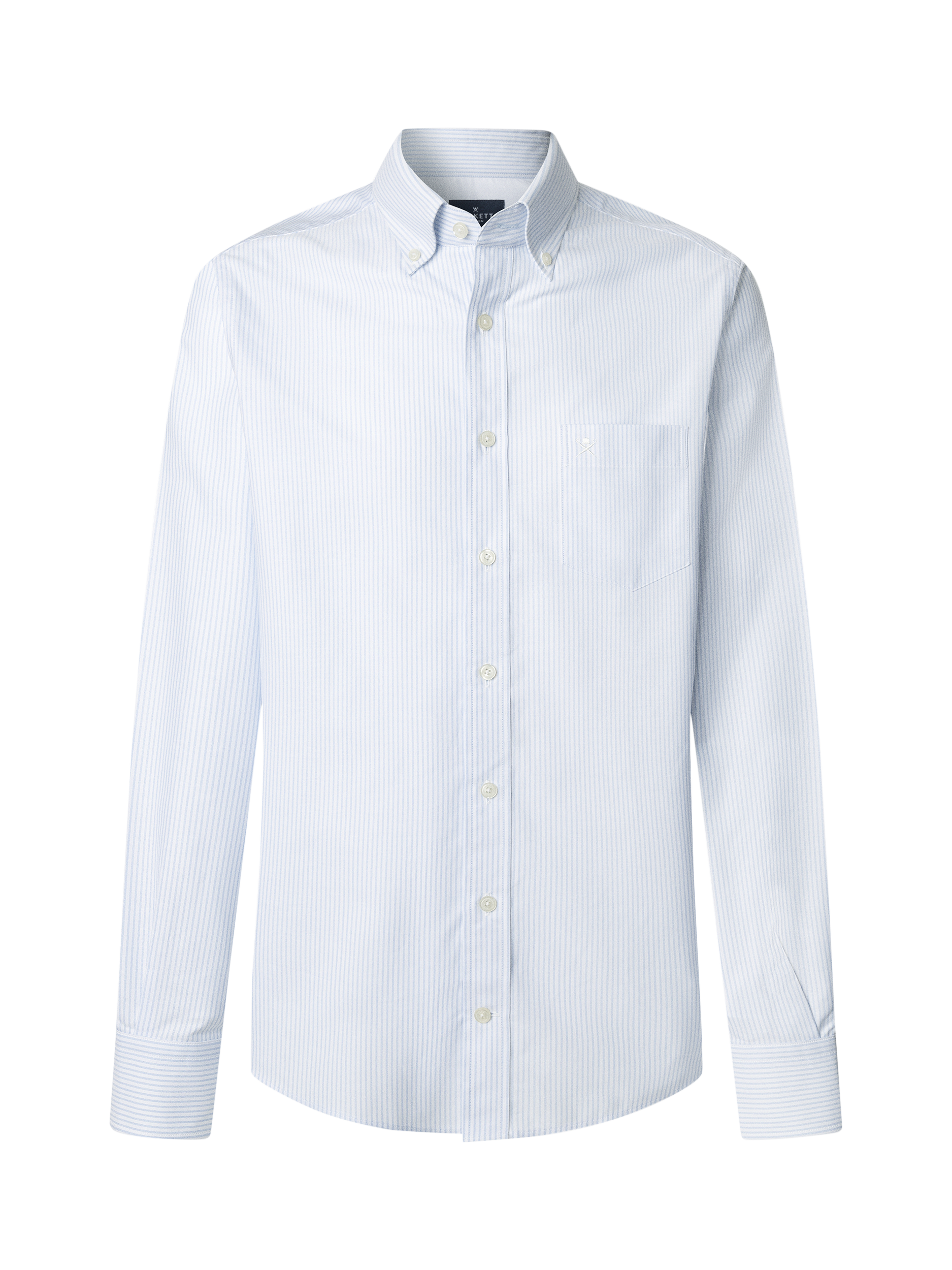 Product image 7 of 8, which shows Hackett London Tailored Fit Button Down Collar Stripe Shirt, Sky Blue, XL