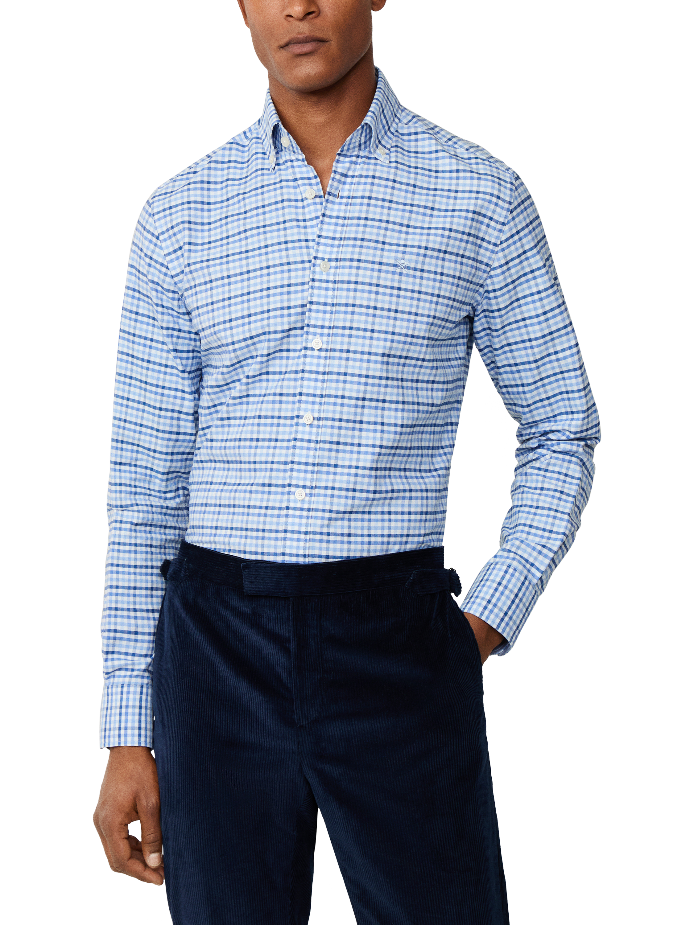 Product image 1 of 7, which shows Hackett London Tailored Fit Three Colour Gingham Shirt, Sky Blue, XXL