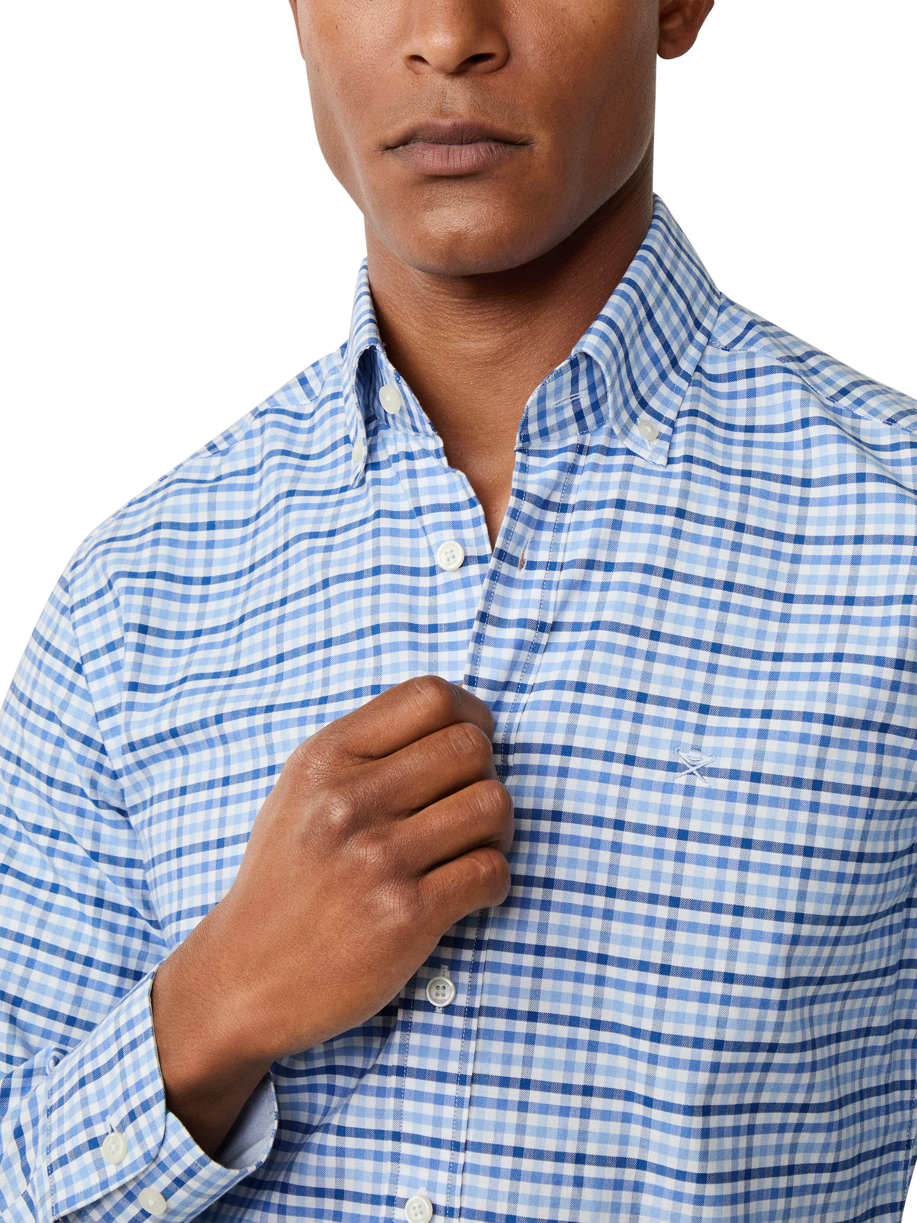 Product image 4 of 7, which shows Hackett London Tailored Fit Three Colour Gingham Shirt, Sky Blue, XXL