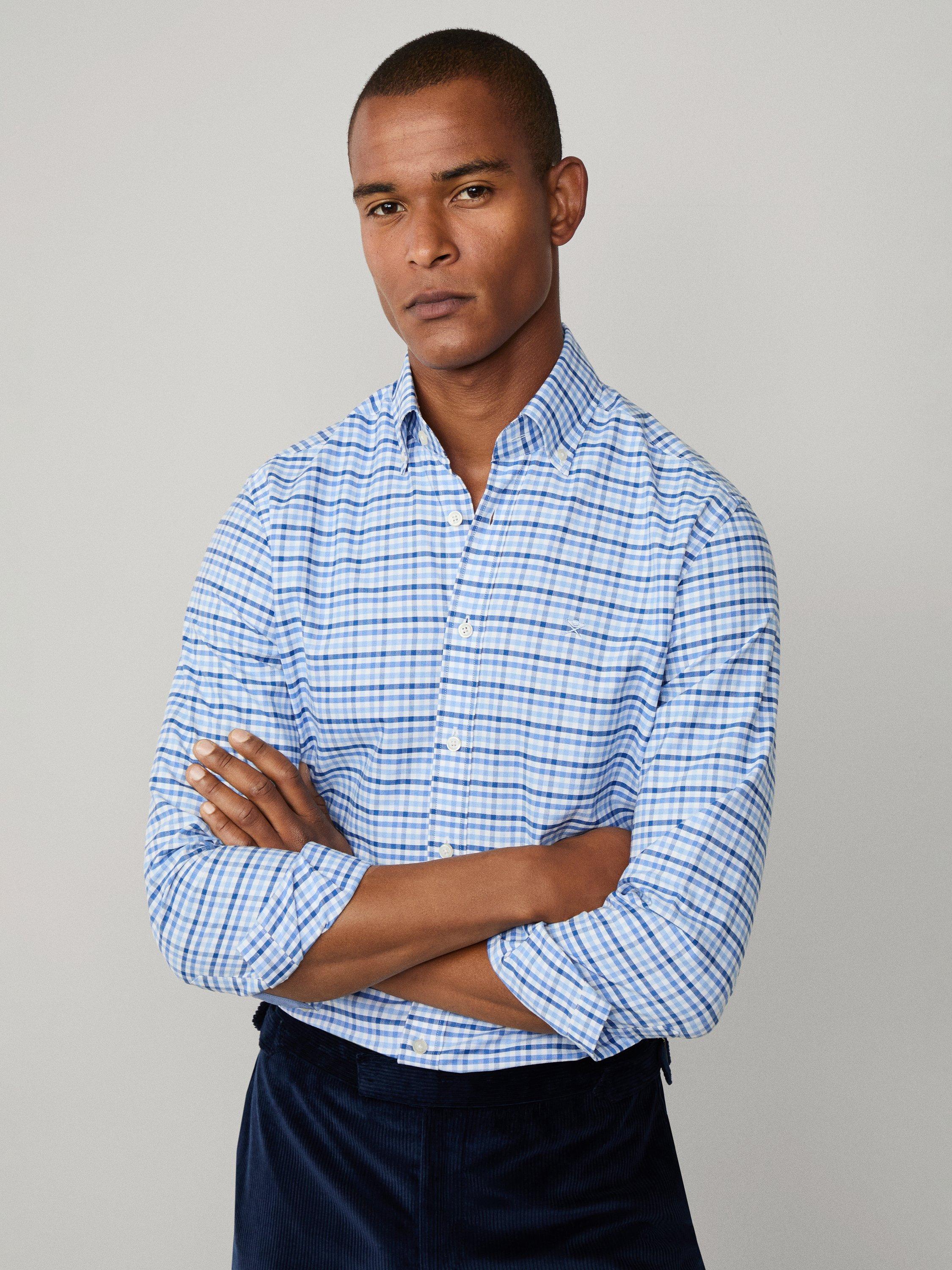 Product image 7 of 7, which shows Hackett London Tailored Fit Three Colour Gingham Shirt, Sky Blue, XXL